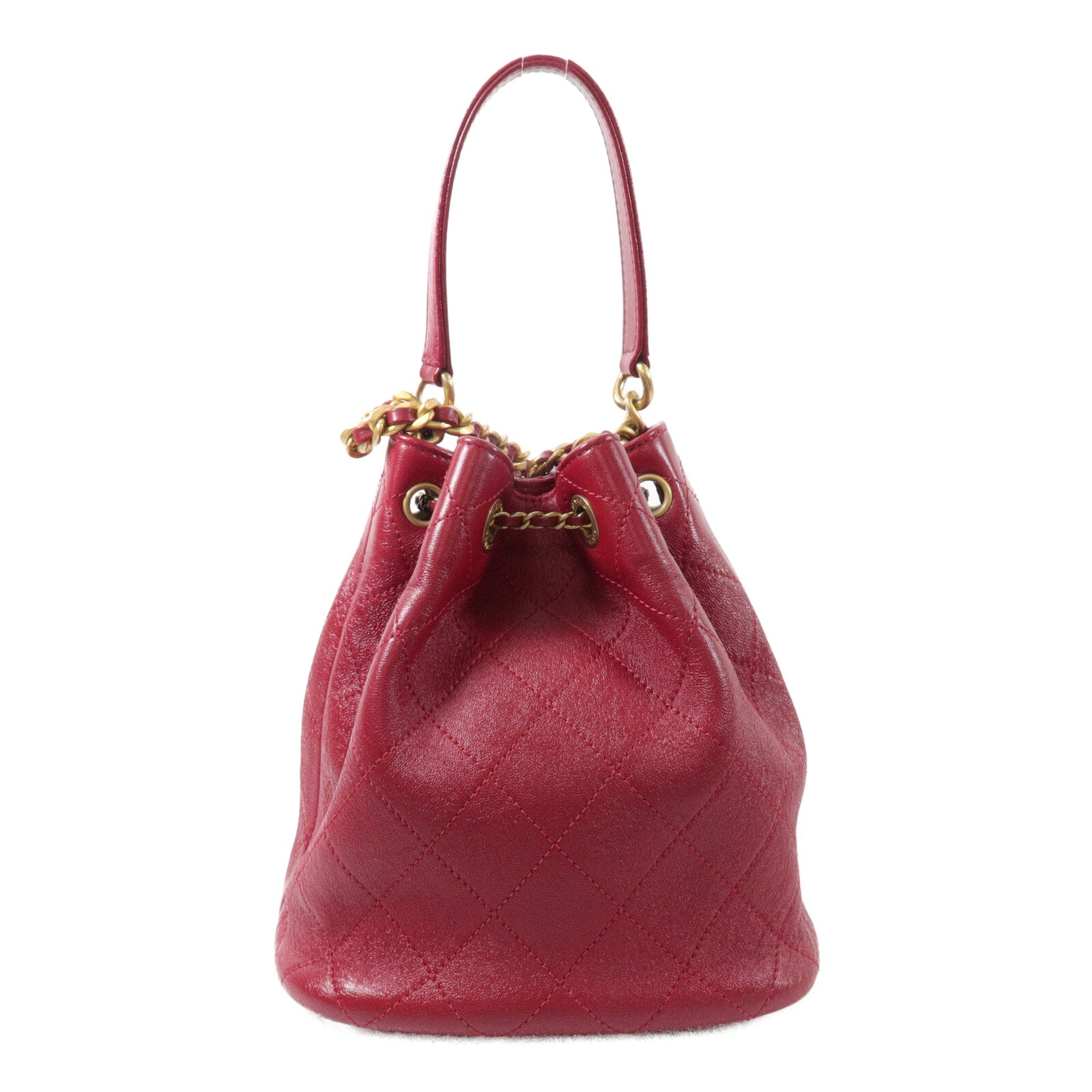 CHANEL 牛皮皮革Bucket Bag鏈帶手挽肩背兩用袋
