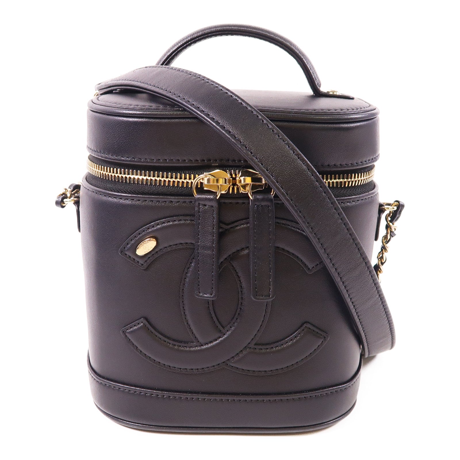 CHANEL CC GHW Vanity Case Chain 2 Way Bag AS0323 Calfskin Leather Black