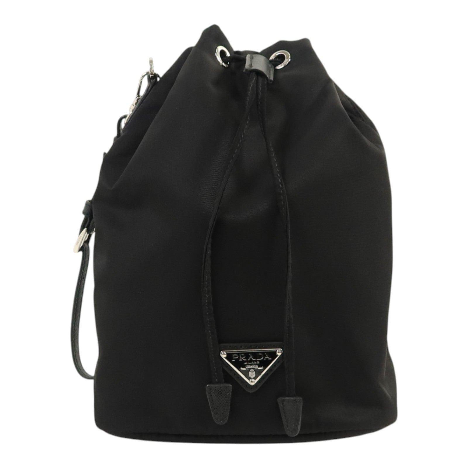 PRADA 尼龍Re-Nylon Drawstring銀扣手拿包