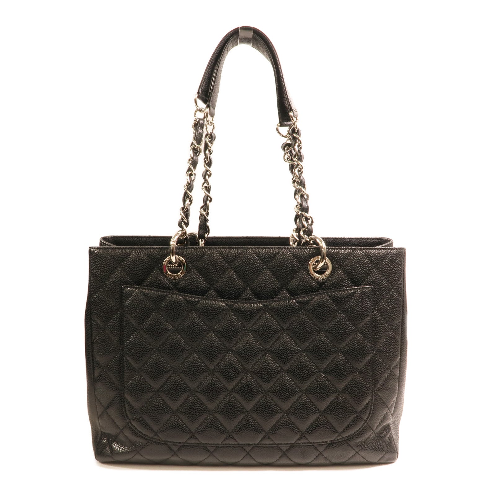 CHANEL 牛皮皮革GST Grand Shopping Tote Bag銀扣鏈帶肩背袋