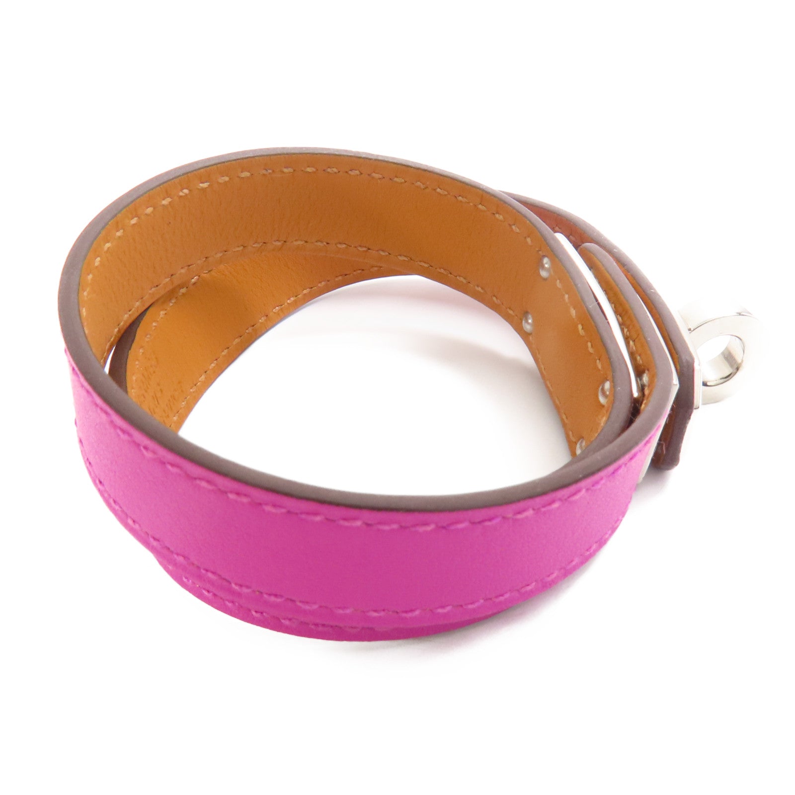 HERMES Swift皮革Kelly Double Tour銀扣手鐲Purple