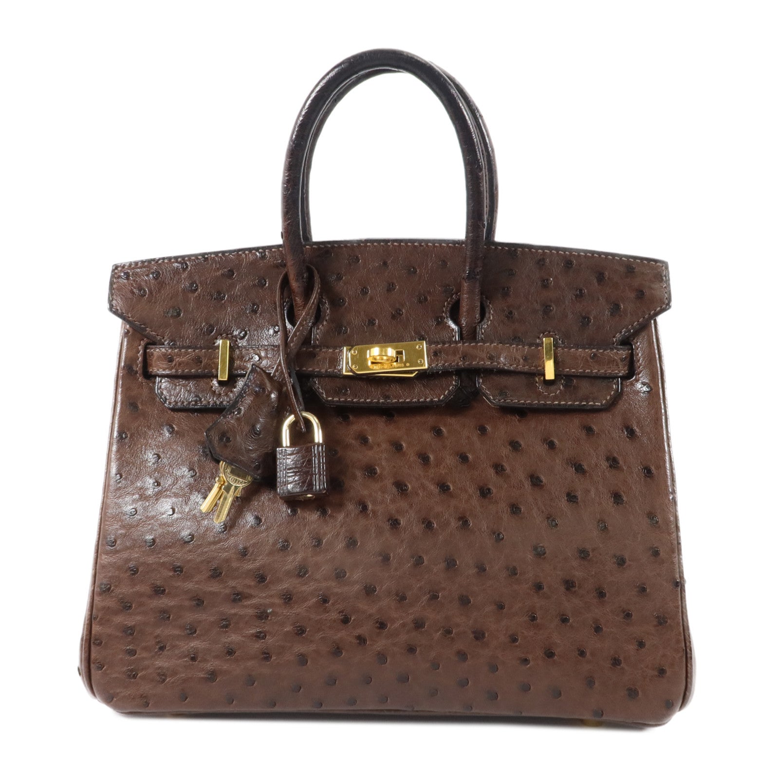 HERMES 鴕鳥皮革Birkin 25手挽袋Cacao