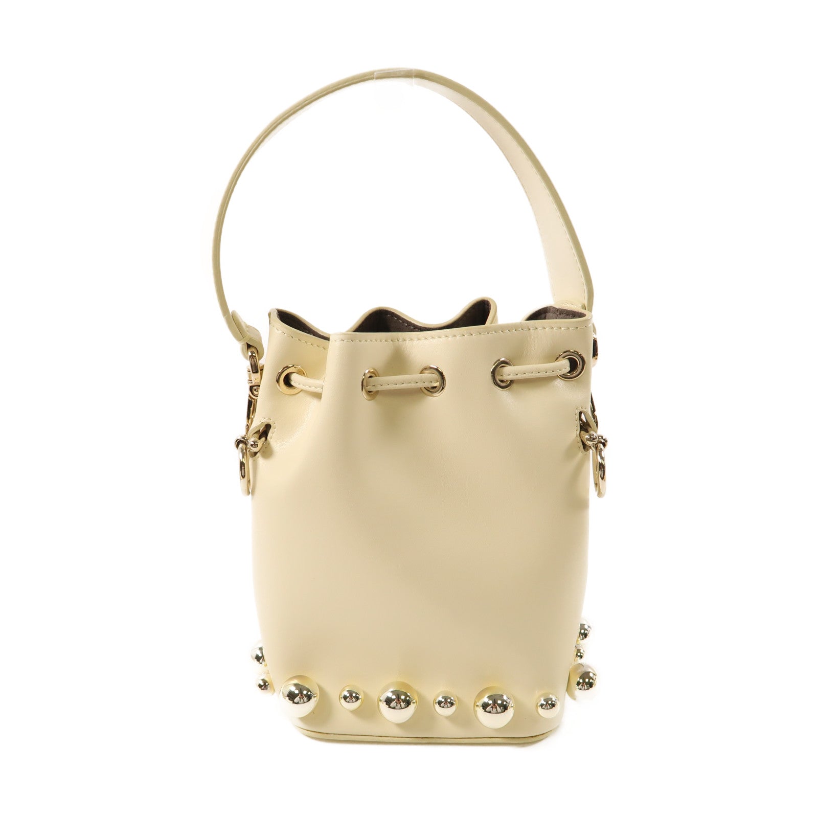 FENDI GHW Mon Tresor 2Way Shoulder Handbag Calfskin Leather 8BS010 White