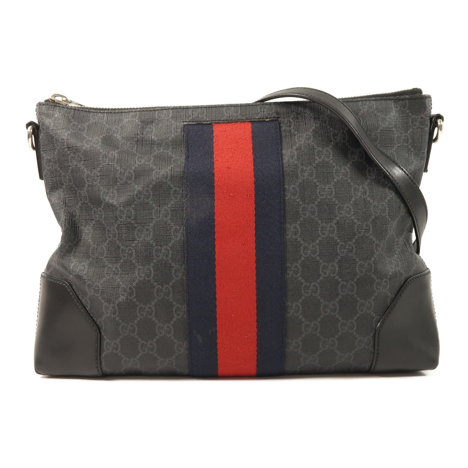 GUCCI 塗層帆布Messenger Bag銀扣肩背袋