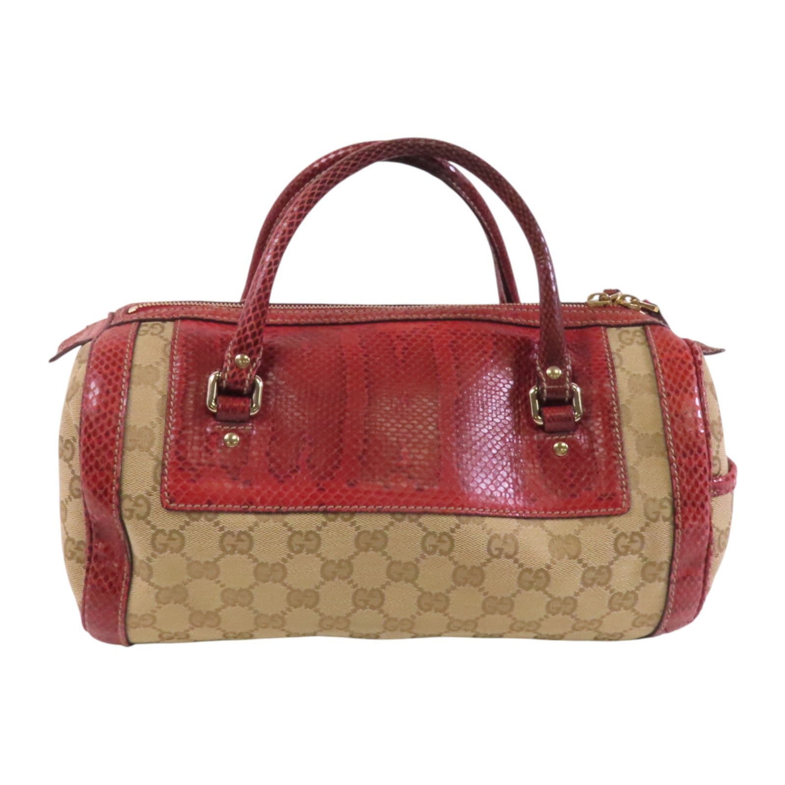 GUCCI GG帆布/蛇皮Trophy金扣手挽袋