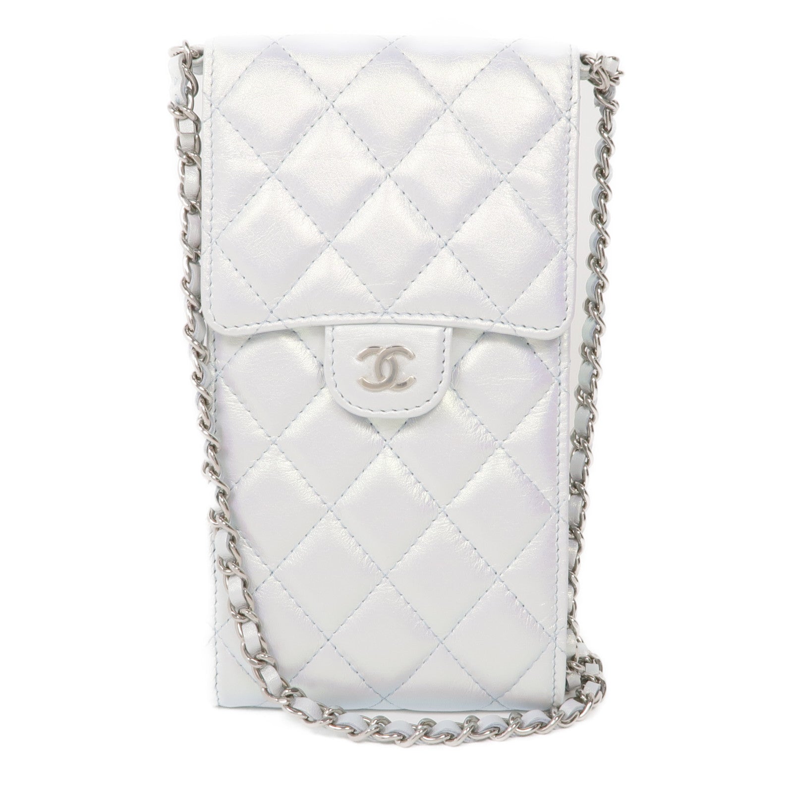 CHANEL 牛皮皮革Phone Bag銀扣鏈帶肩背袋