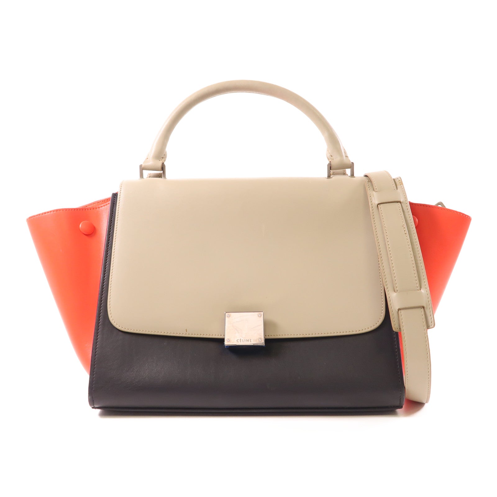 CELINE 【激減優惠】牛皮皮革Trapeze銀扣手挽肩背兩用袋