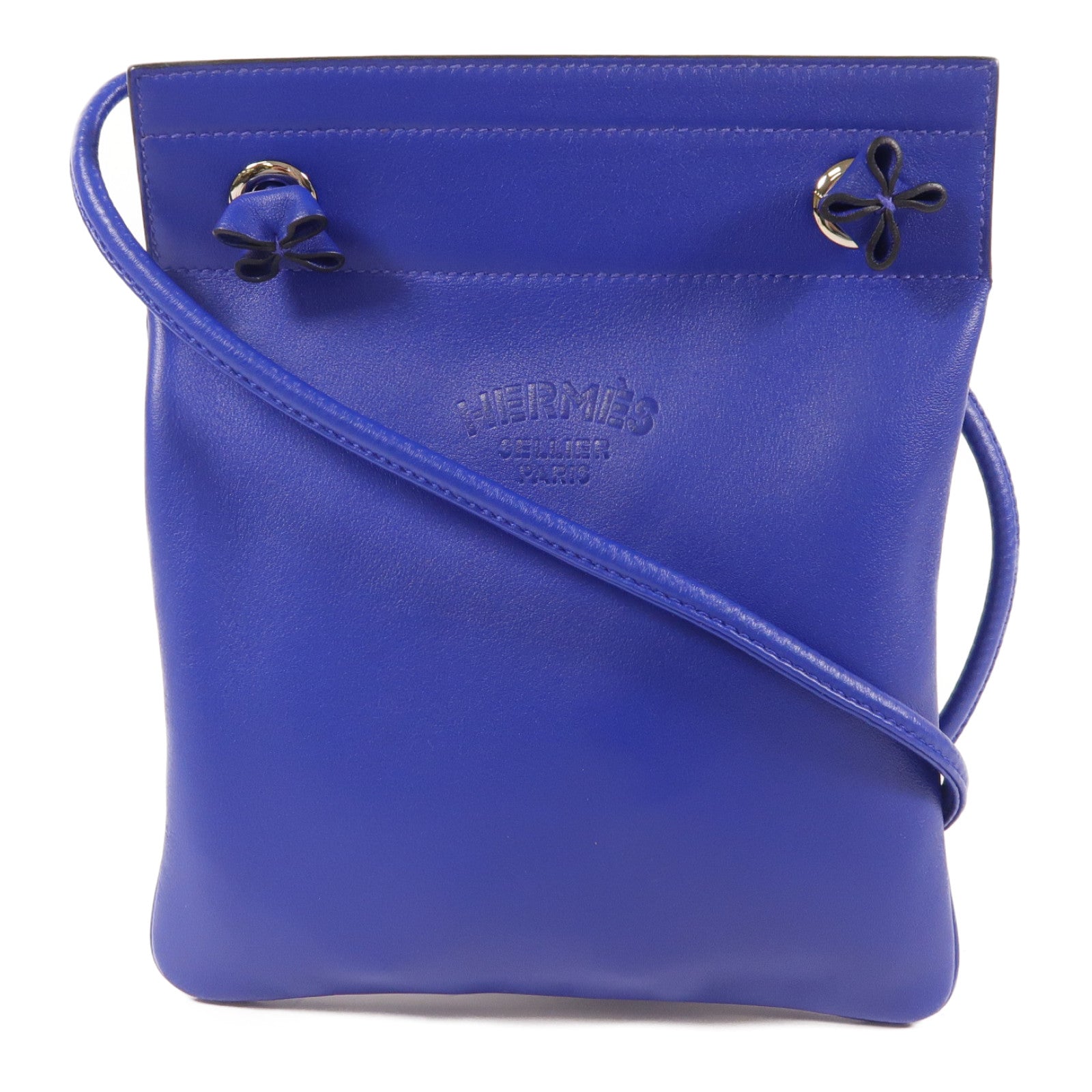 HERMES Swift皮革Aline Mini銀扣肩背袋Bleu Electrique