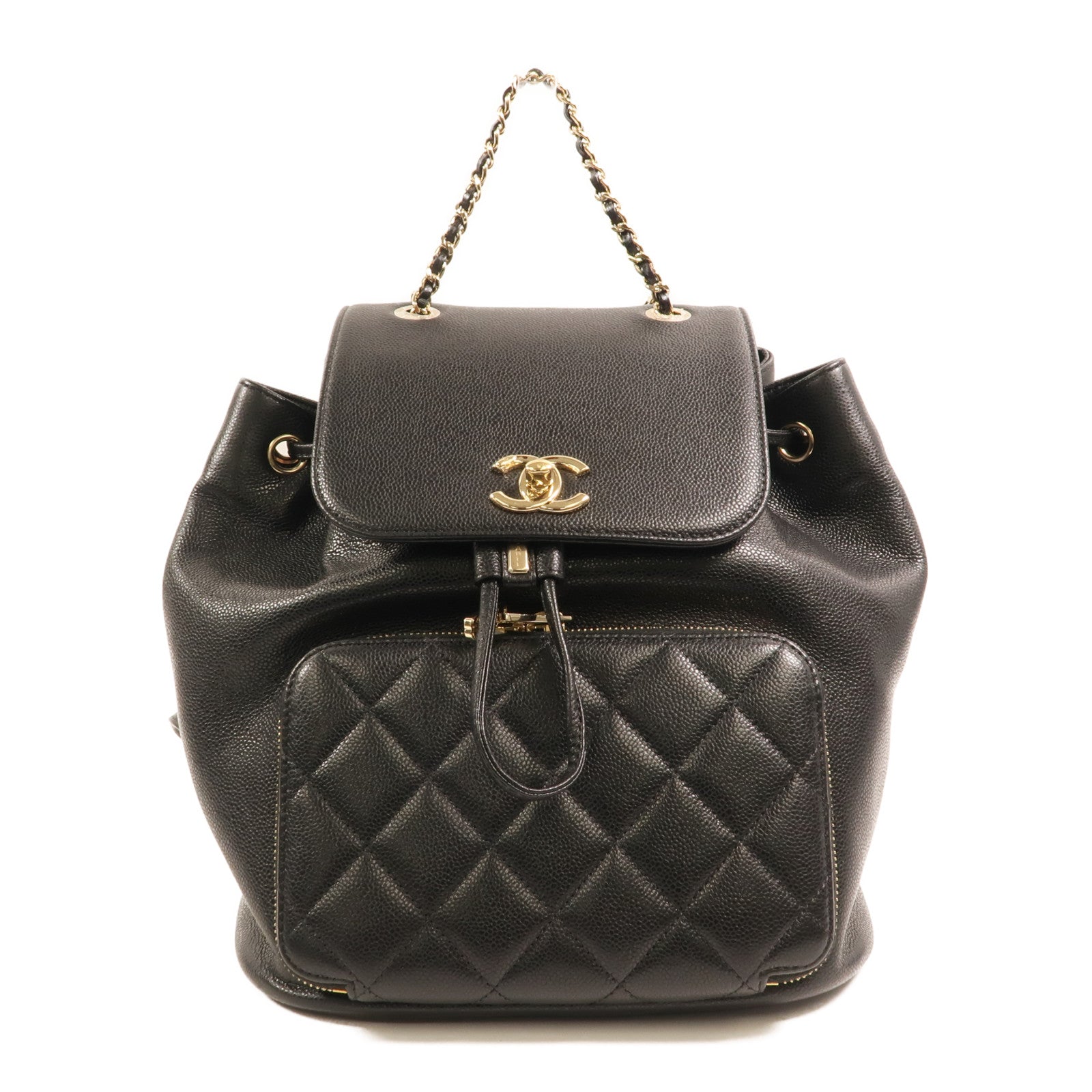 CHANEL 牛皮皮革Affinity Backpack金扣鏈帶背包
