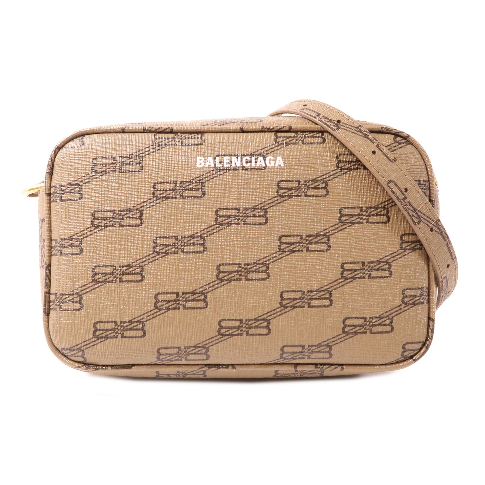 BALENCIAGA GHW Signature Small Shoulder Bag 702701 Coated Canvas Brown