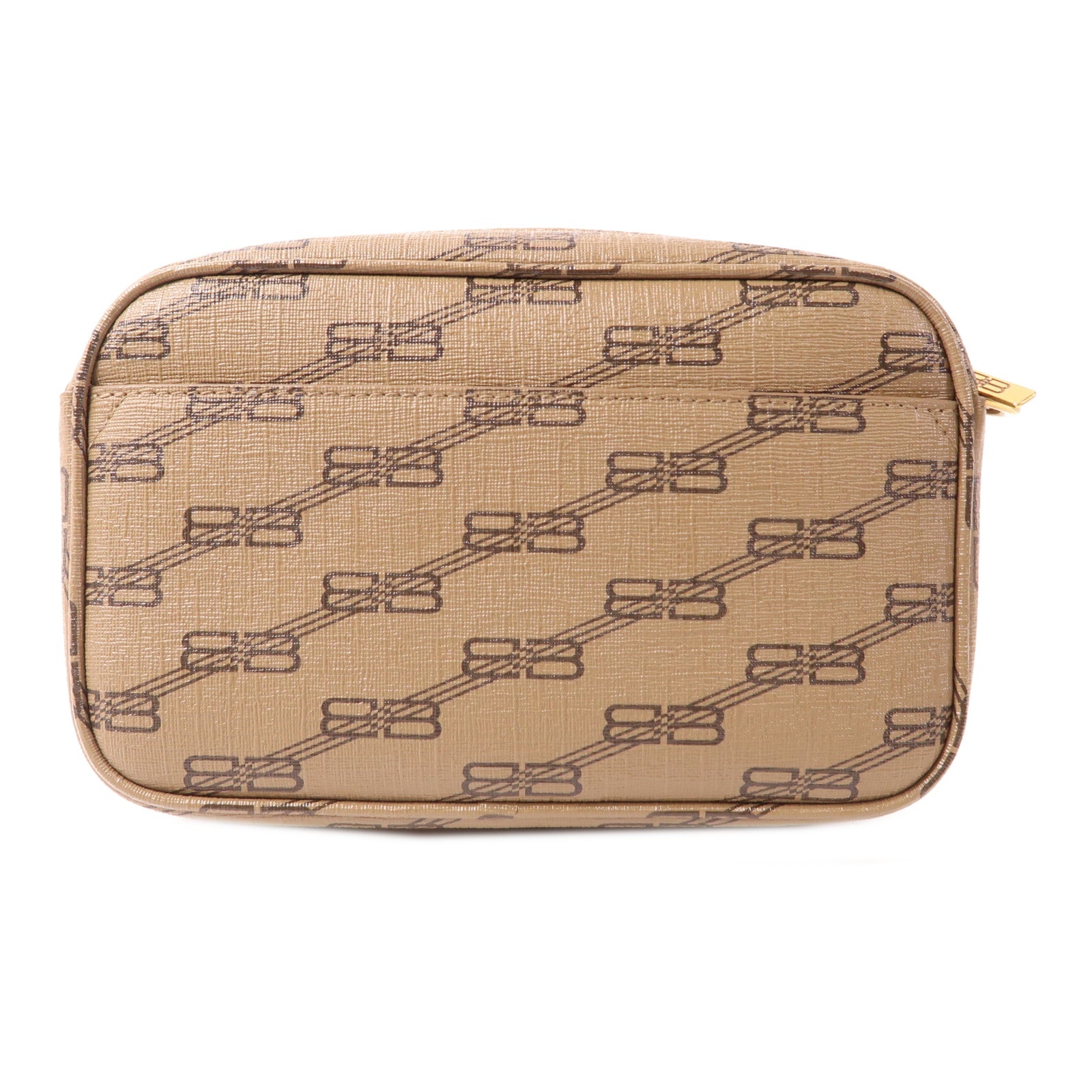 BALENCIAGA GHW Signature Small Shoulder Bag 702701 Coated Canvas Brown