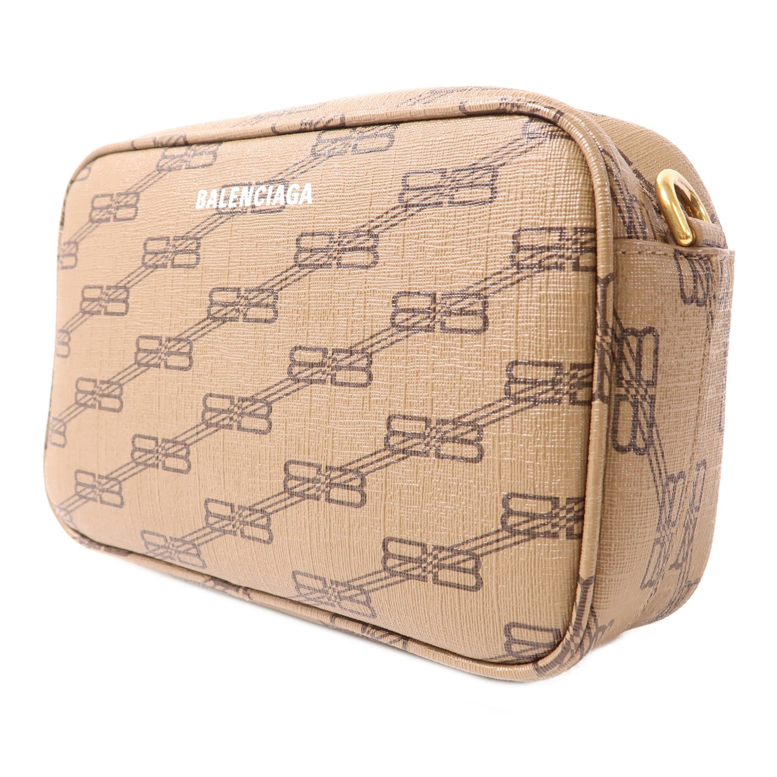 BALENCIAGA GHW Signature Small Shoulder Bag 702701 Coated Canvas Brown