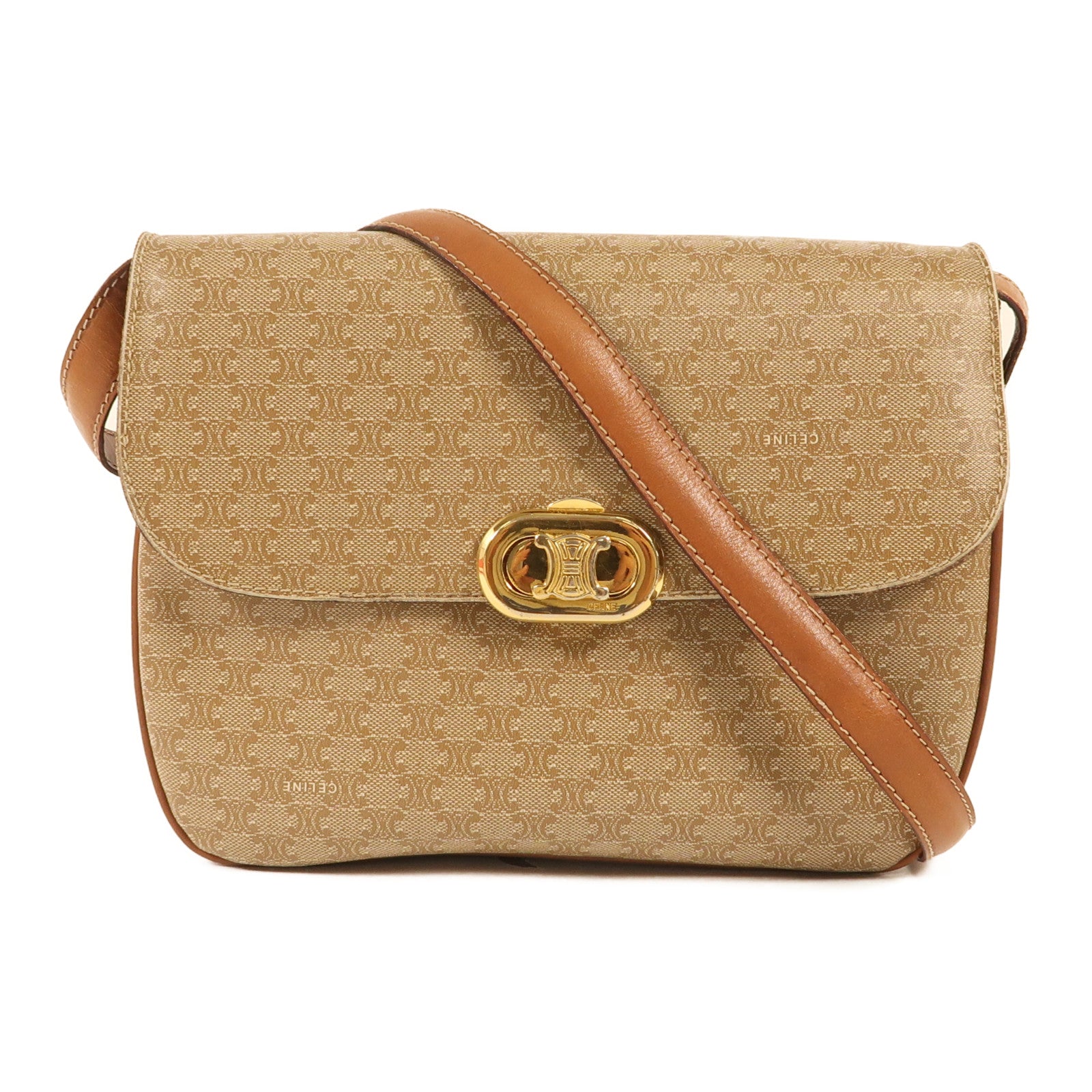 CELINE 牛皮皮革Vintage Crossbody Bag金扣肩背袋