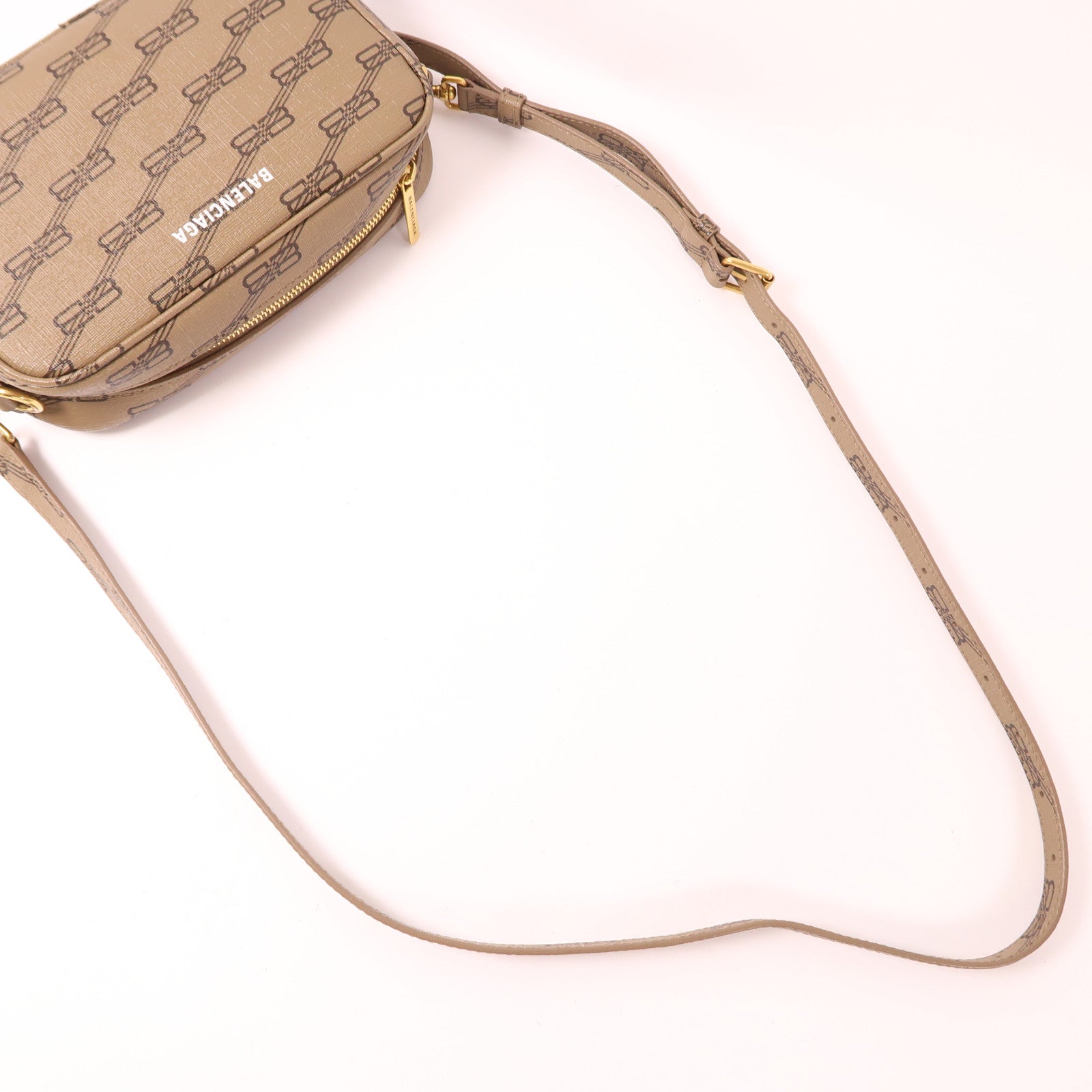 BALENCIAGA GHW Signature Small Shoulder Bag 702701 Coated Canvas Brown