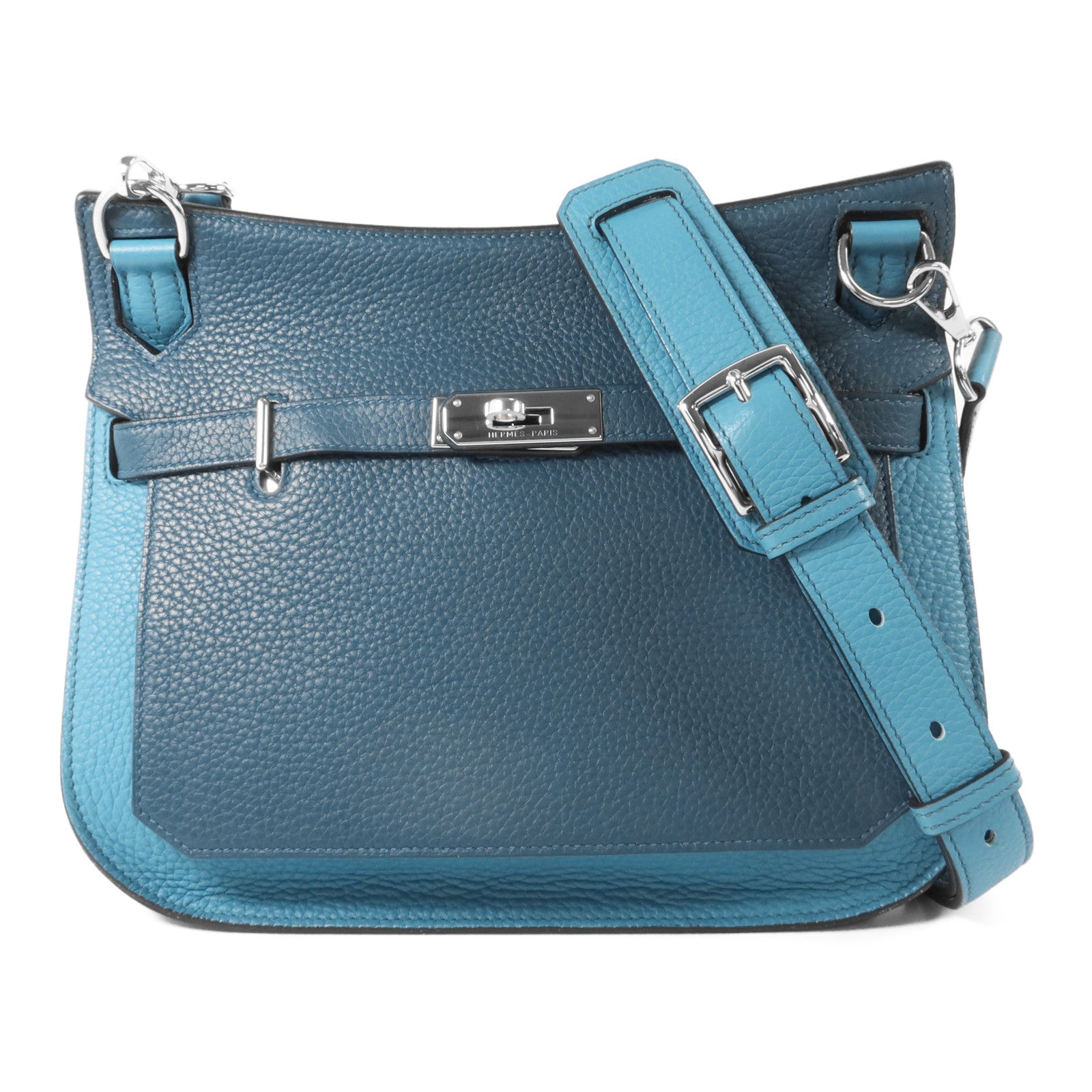 HERMES Togo皮革Jypsiere 28肩背袋Colvert/Turquoise