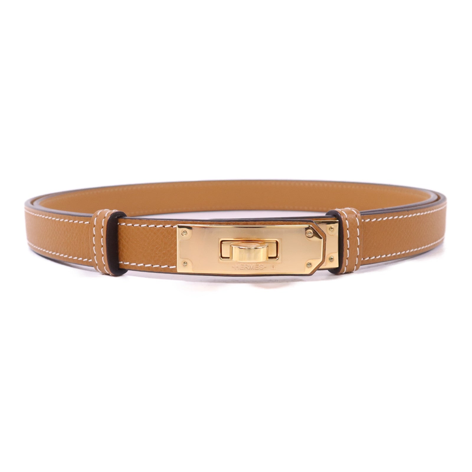 HERMES Epsom皮革Kelly 18 Belt金扣皮帶Gold