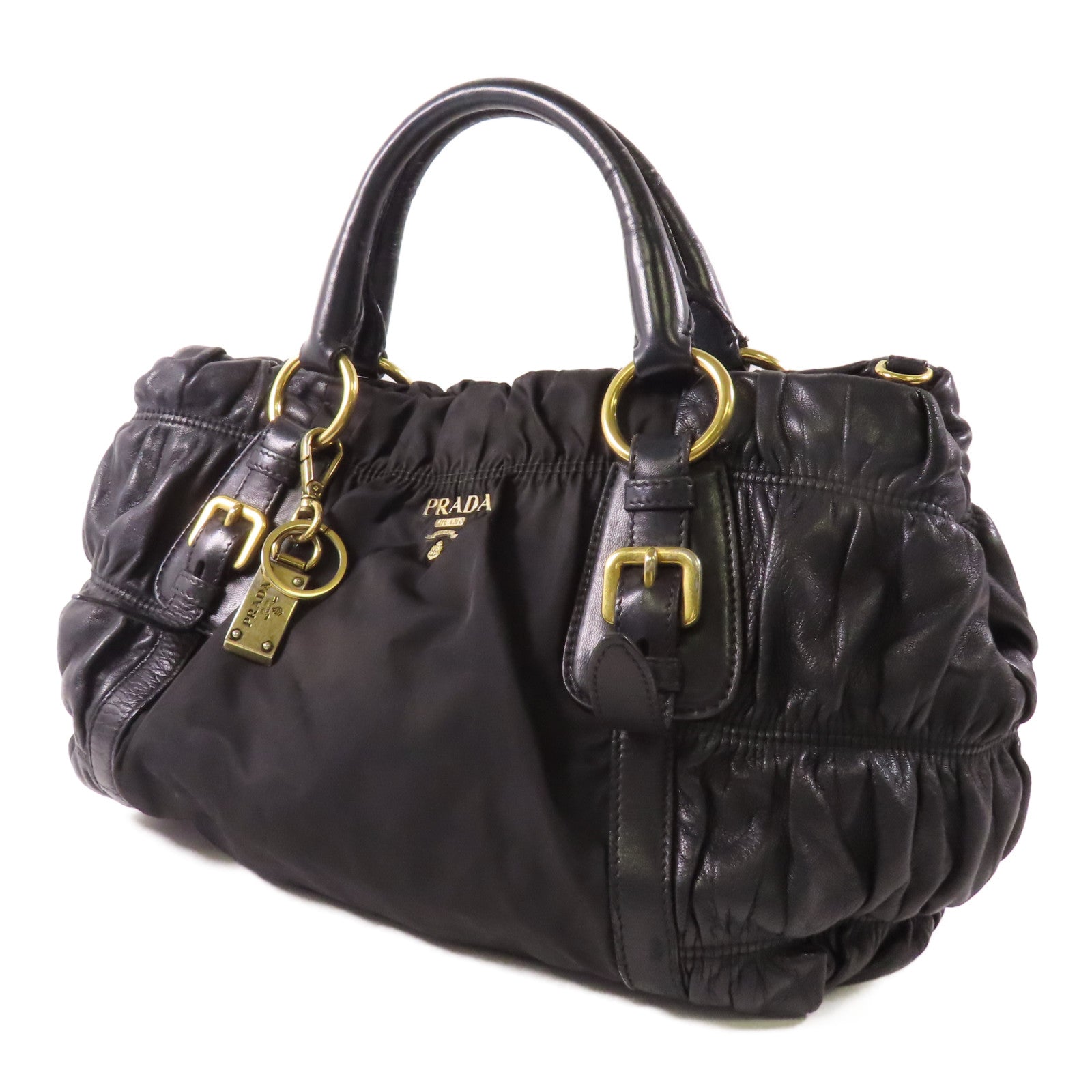 PRADA GHW 2 Way Shoulder Bag BN1791 Nylon/Lambskin Leather Black