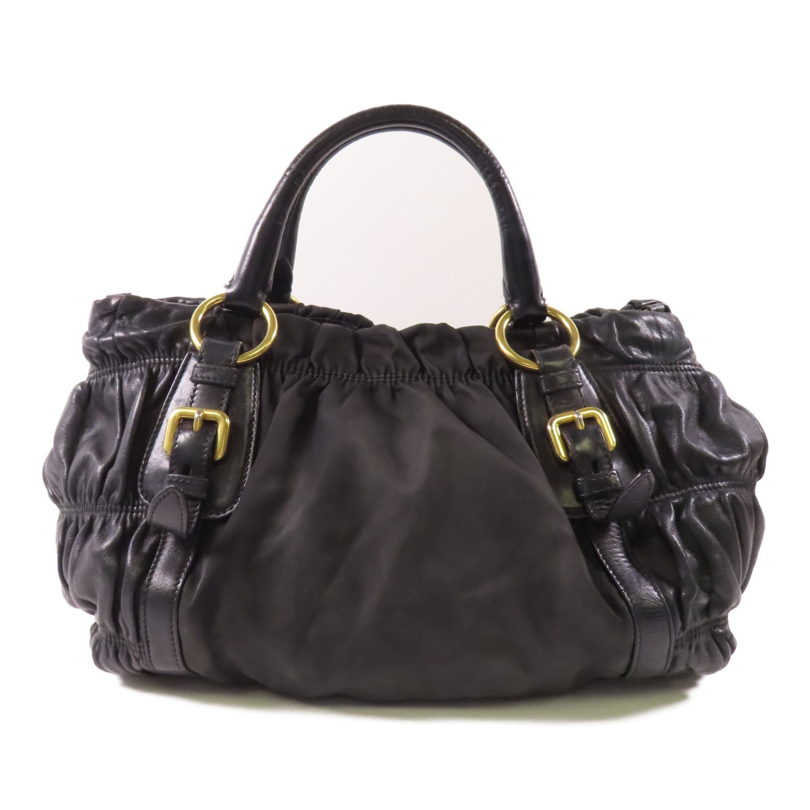 PRADA GHW 2 Way Shoulder Bag BN1791 Nylon/Lambskin Leather Black