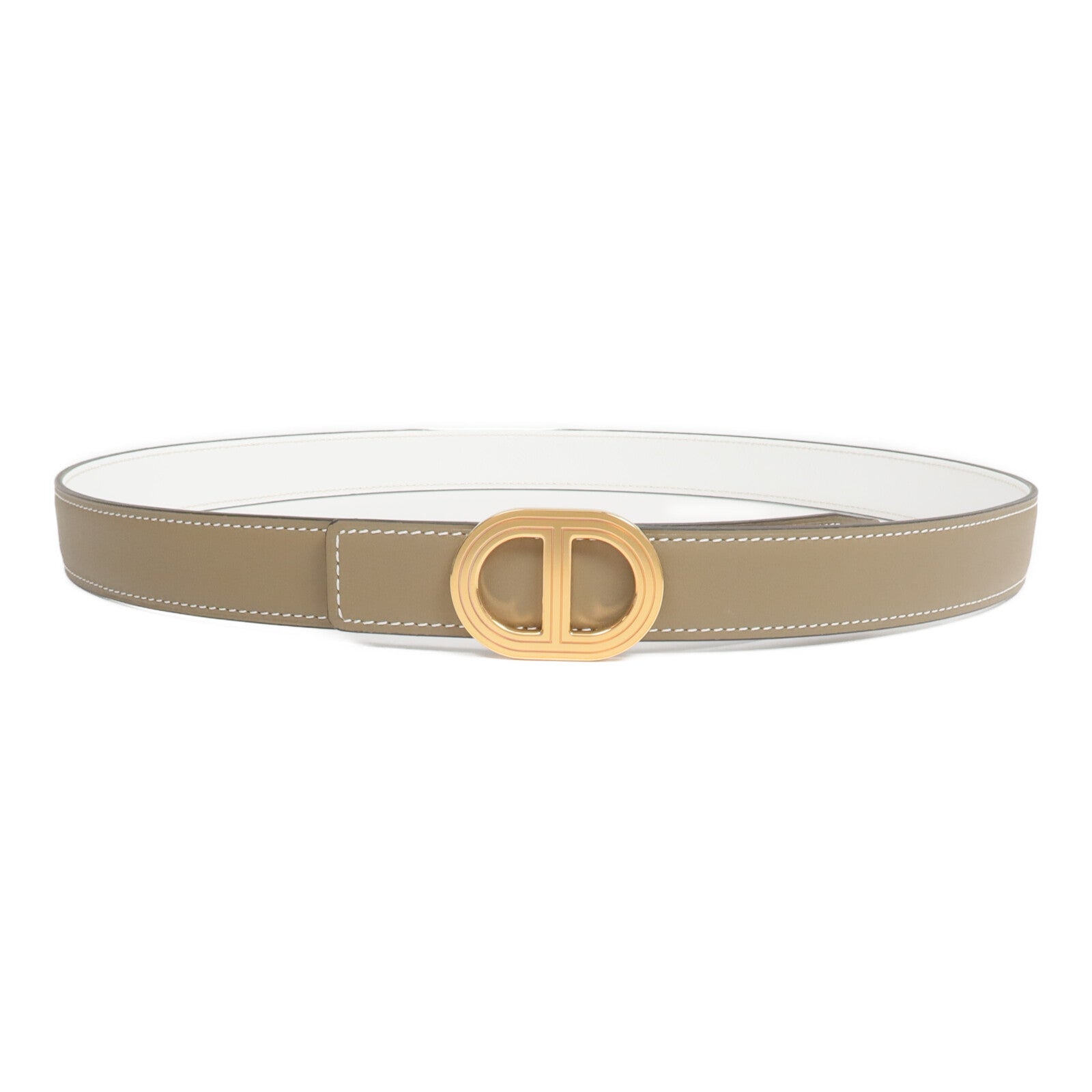 HERMES Swift/Epsom皮革Rivage Belt皮帶Etoupe/Blanc