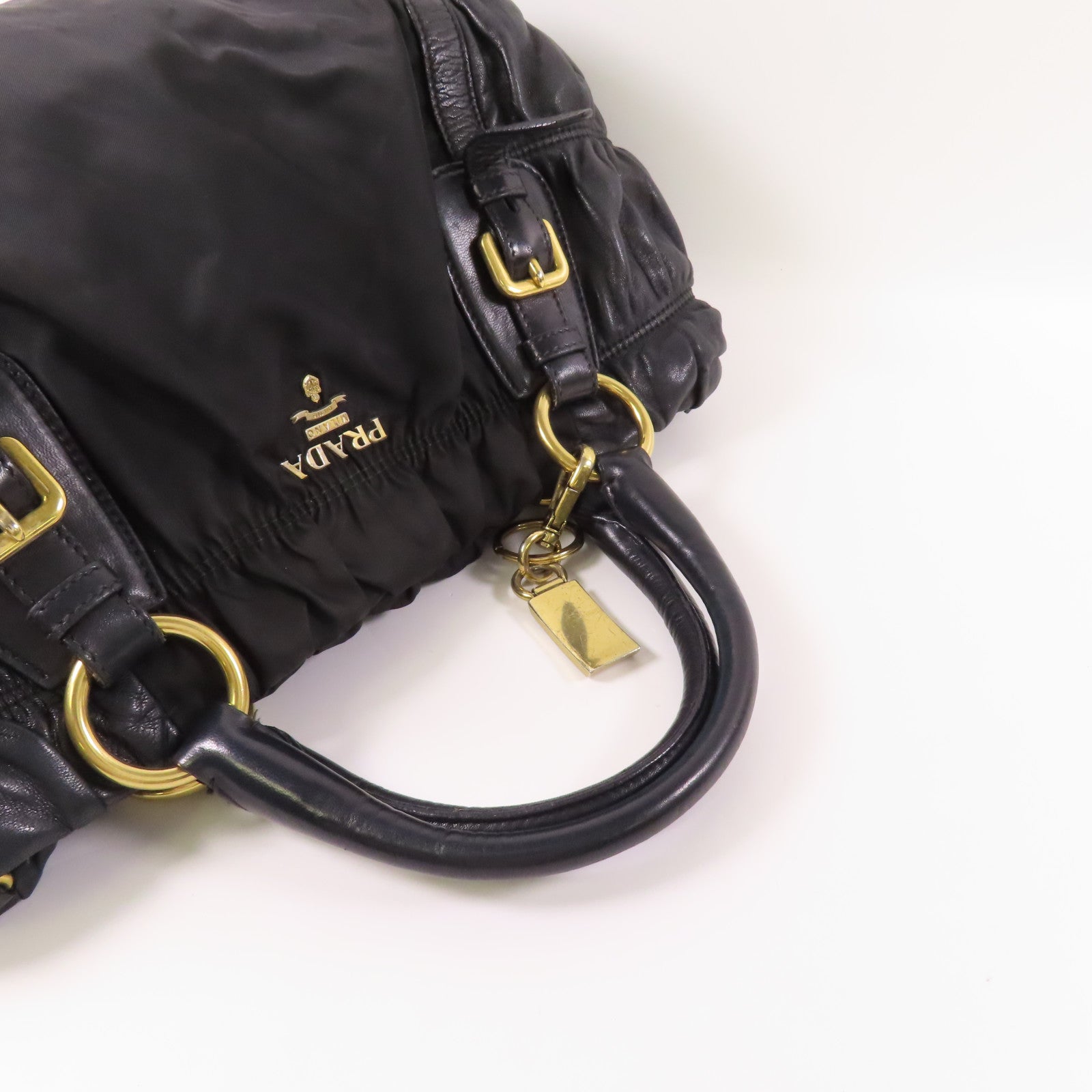 PRADA GHW 2 Way Shoulder Bag BN1791 Nylon/Lambskin Leather Black