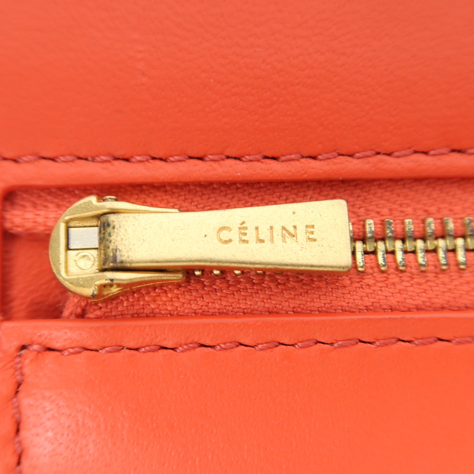 CELINE 【激減優惠】牛皮皮革Long Wallet金扣長錢包啡色/紅色