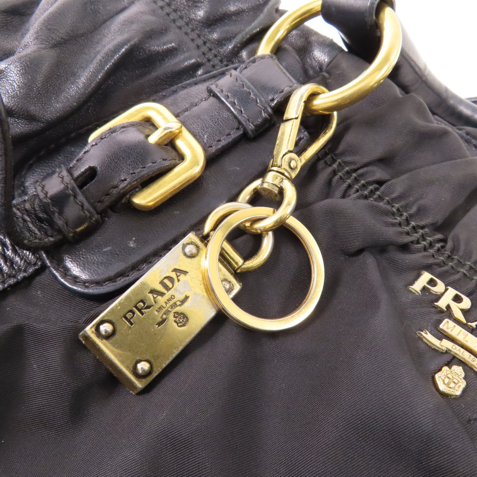 PRADA GHW 2 Way Shoulder Bag BN1791 Nylon/Lambskin Leather Black