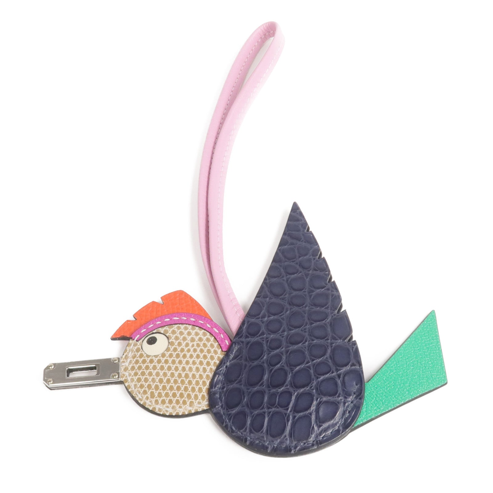 HERMES 【Hermes Fair】Alligator/Lizard/Epsom/Mysore皮革Birdy Charm銀扣掛飾Bleu Marine/Etoupe