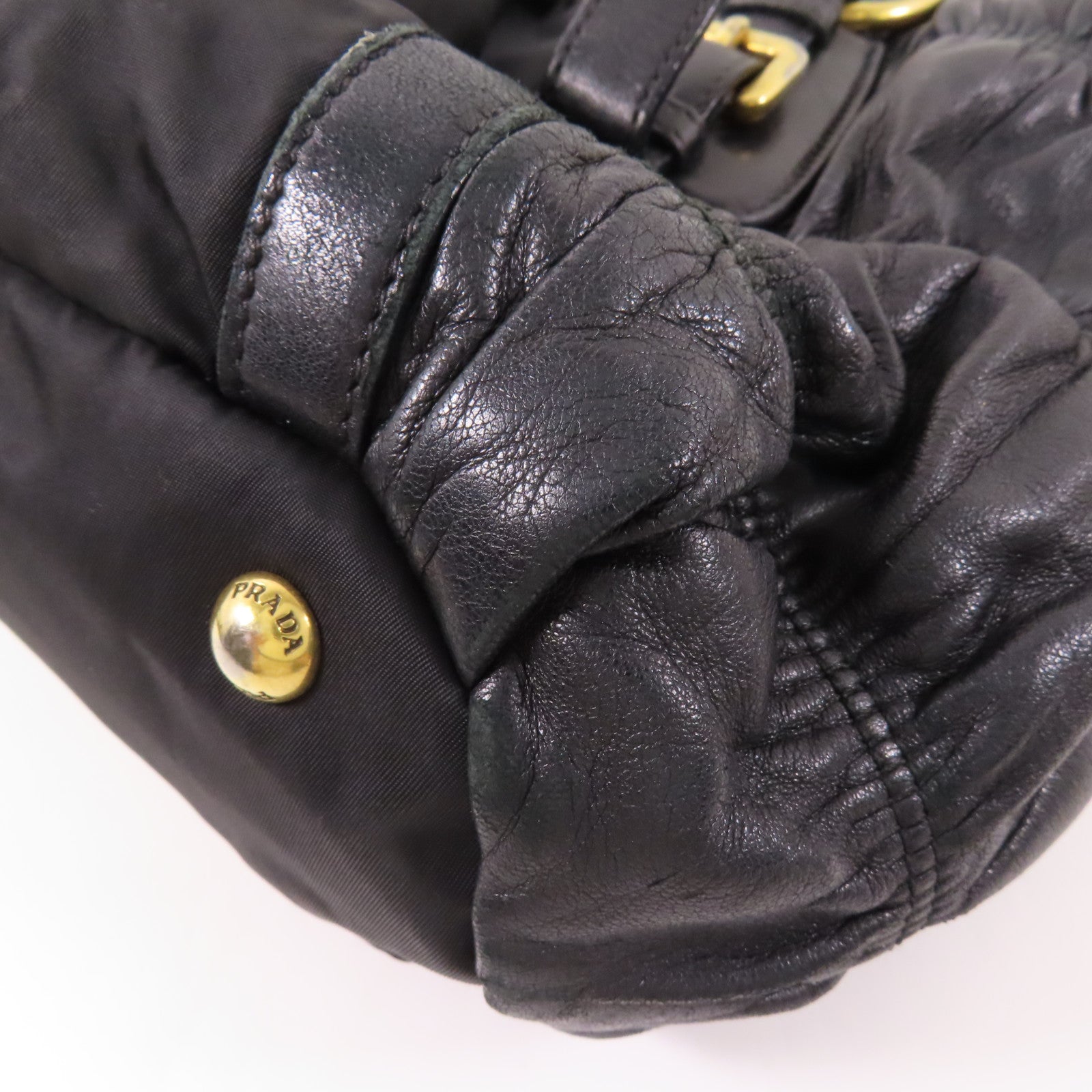 PRADA GHW 2 Way Shoulder Bag BN1791 Nylon/Lambskin Leather Black