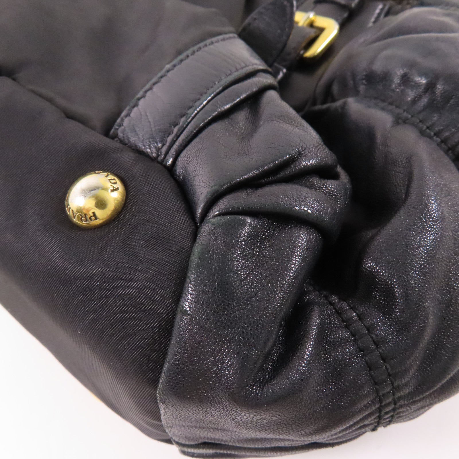 PRADA GHW 2 Way Shoulder Bag BN1791 Nylon/Lambskin Leather Black