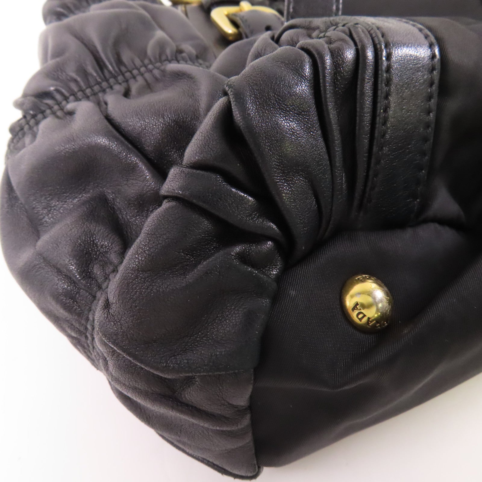 PRADA GHW 2 Way Shoulder Bag BN1791 Nylon/Lambskin Leather Black