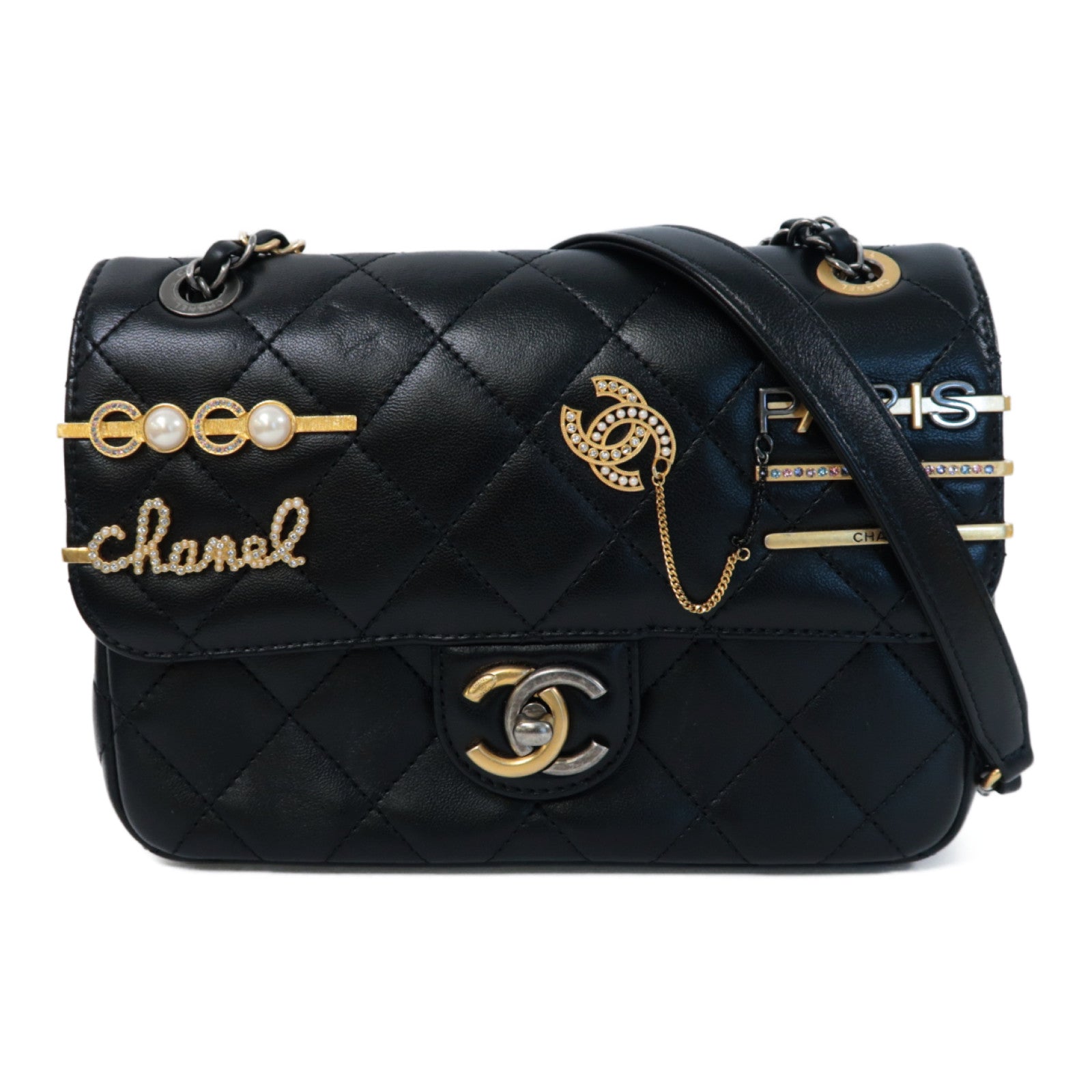 CHANEL 【激減優惠】菱格牛皮皮革Pearl Hairpin Badge Bag鏈帶肩