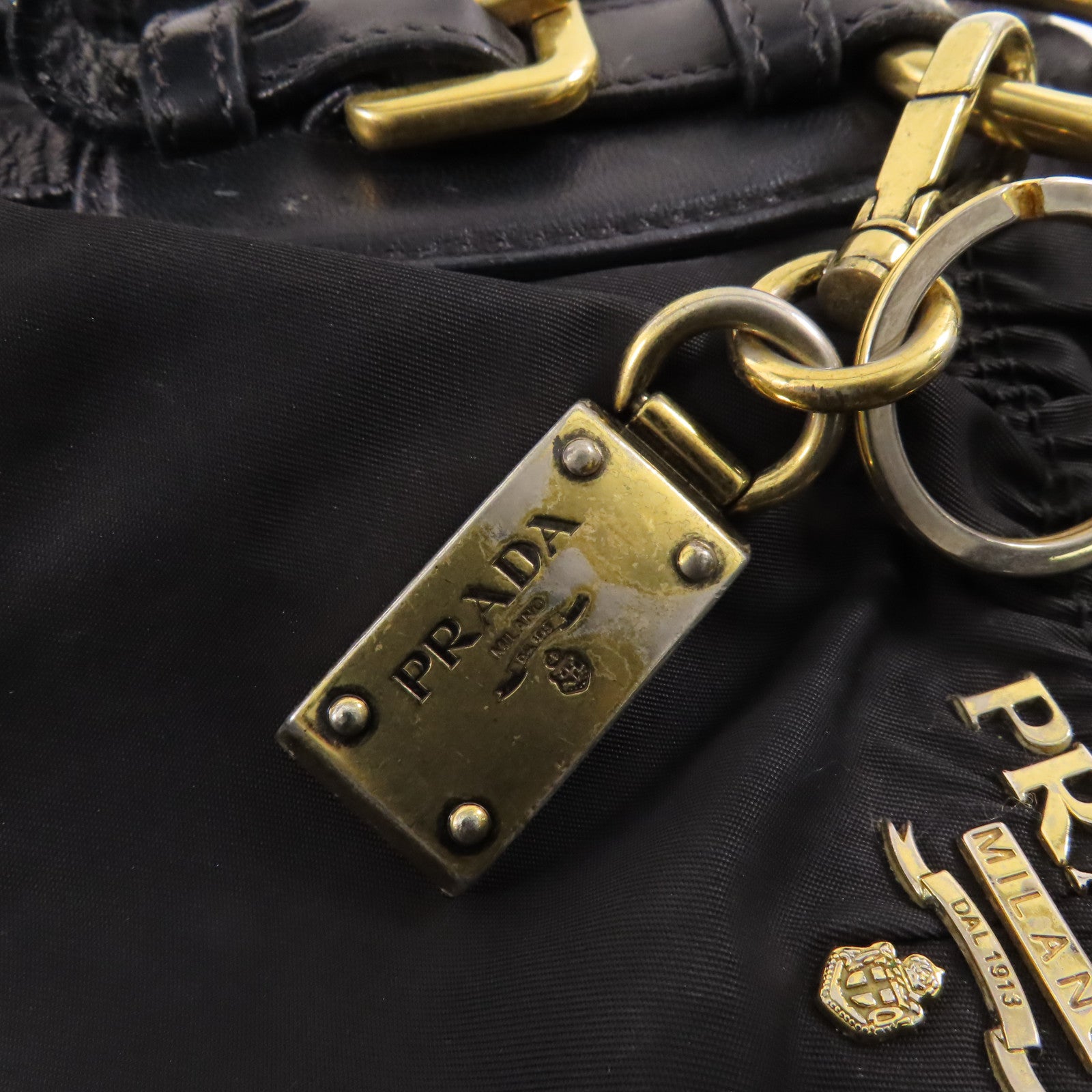 PRADA GHW 2 Way Shoulder Bag BN1791 Nylon/Lambskin Leather Black