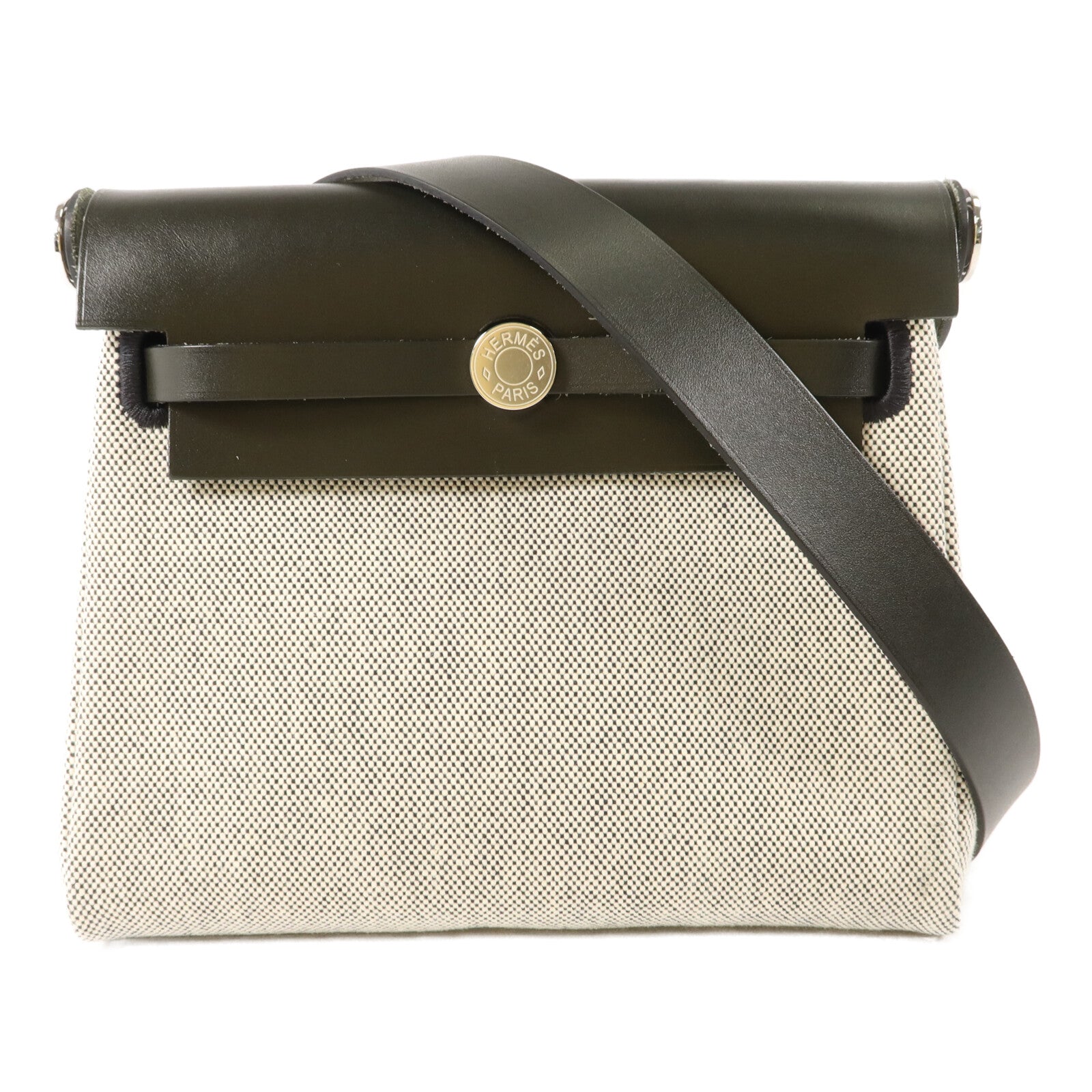 HERMES 帆布Herbag Mini肩背袋Vert Moyen
