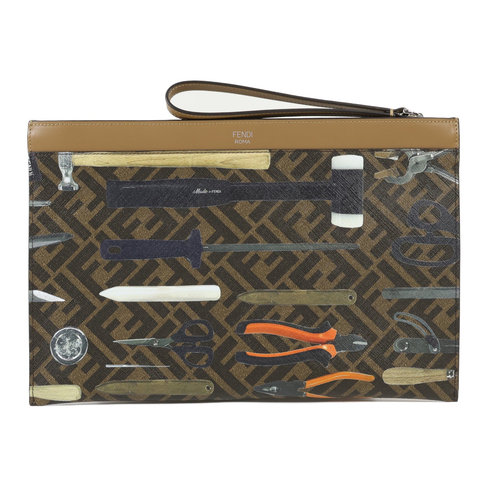 FENDI 牛皮皮革Pouch銀扣手拿包