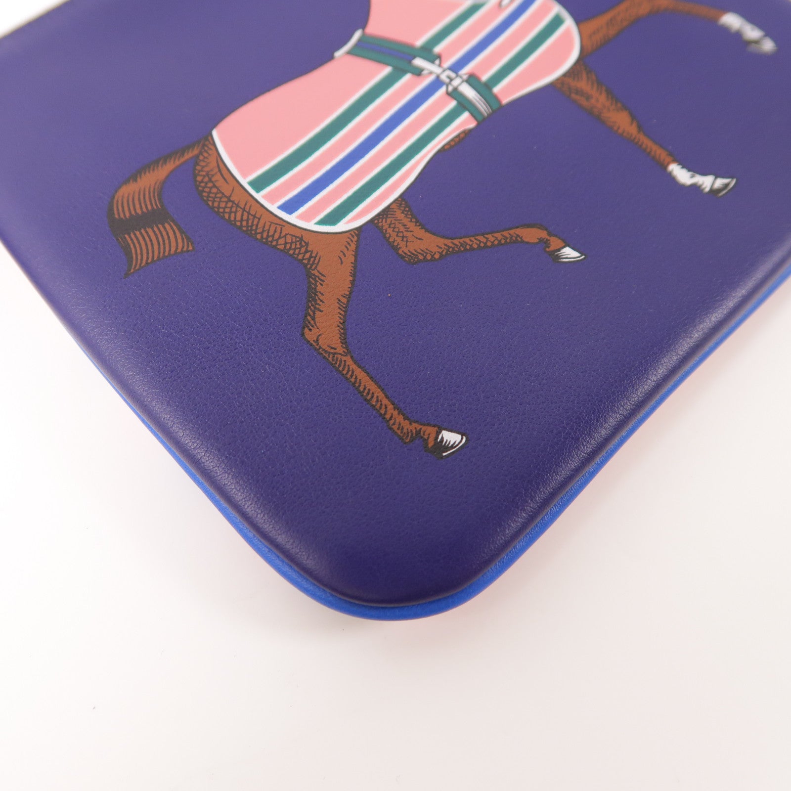 HERMES Swift皮革Carre Pocket銀扣手拿包Navy