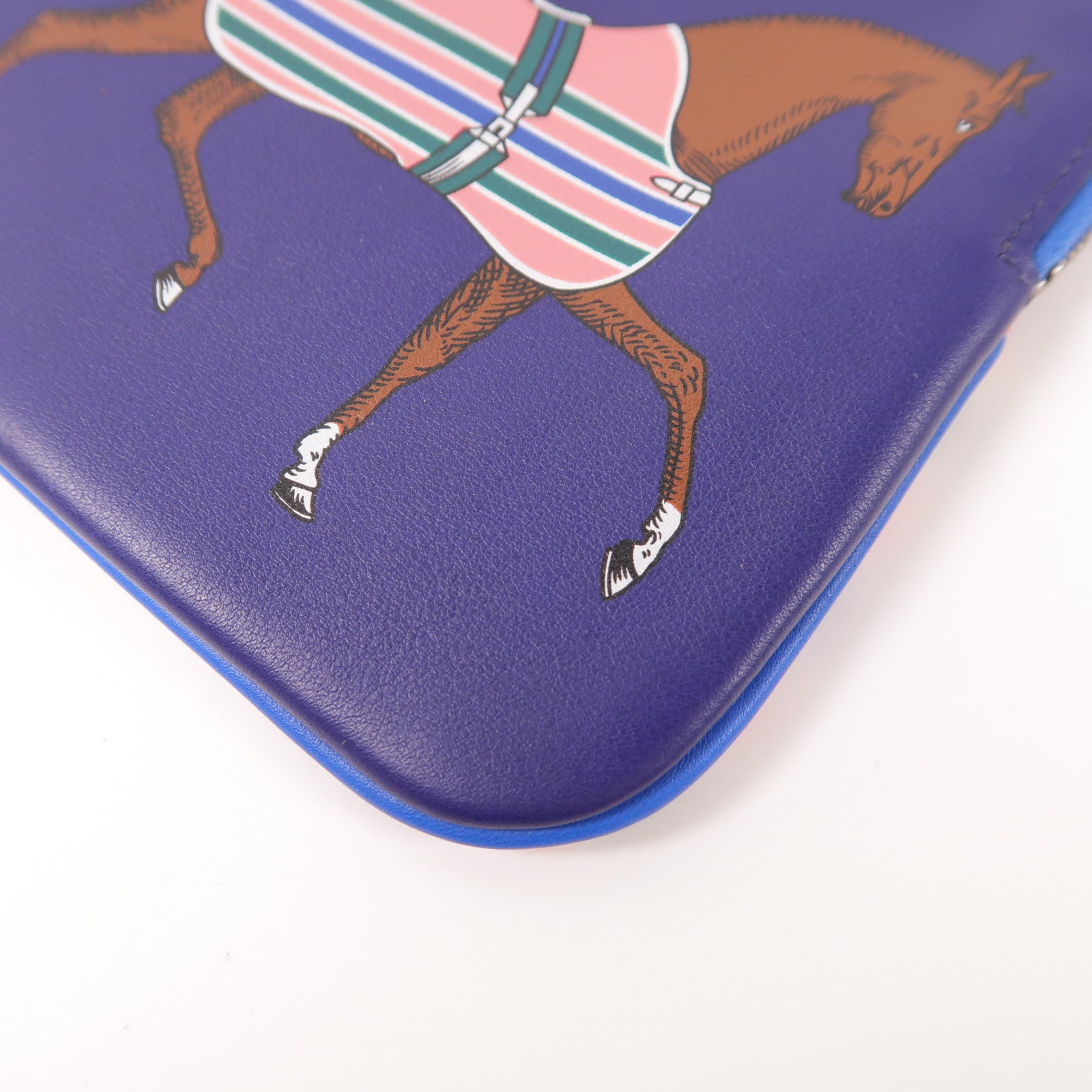 HERMES Swift皮革Carre Pocket銀扣手拿包Navy