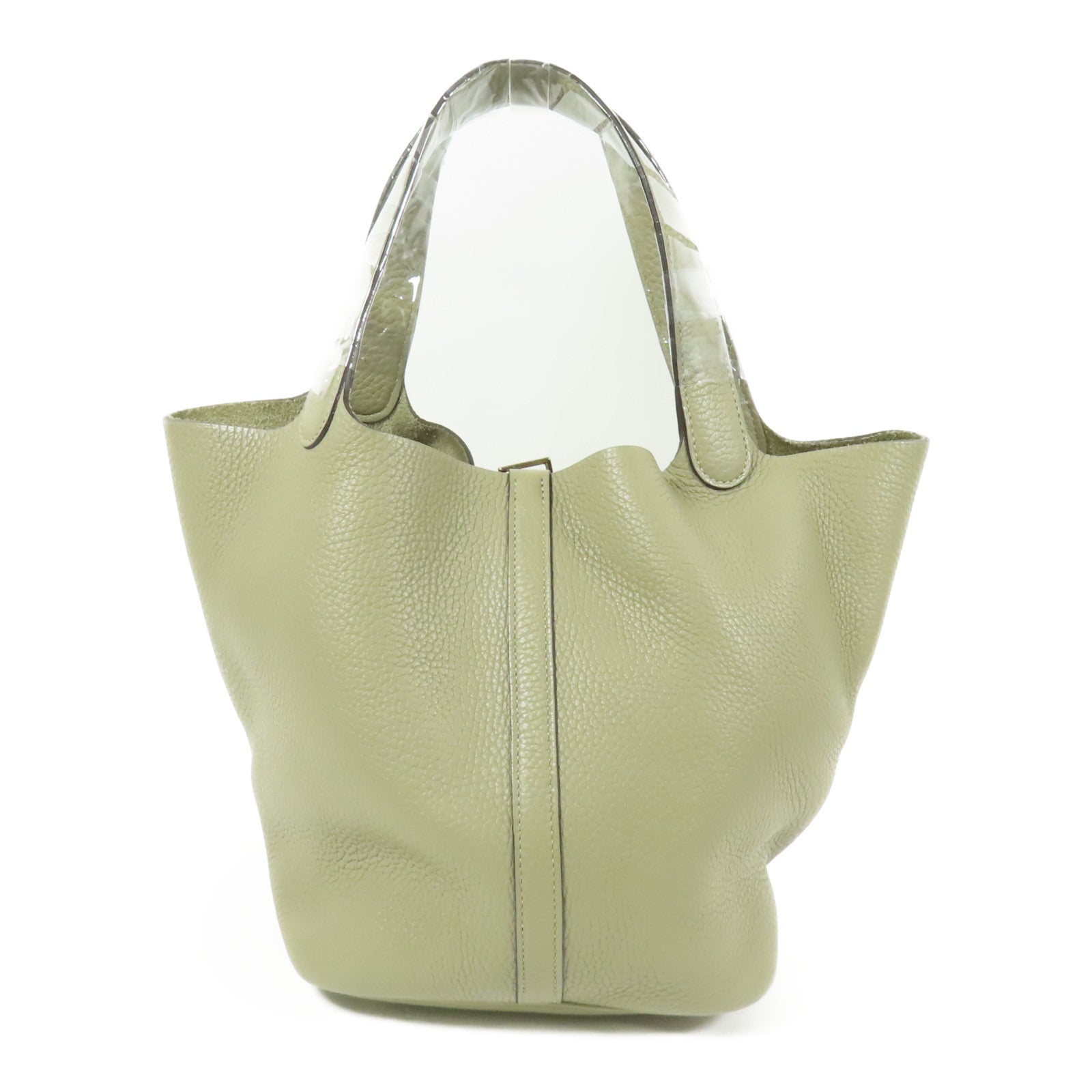 HERMES Clemence皮革Picotin MM銀扣手挽袋Sauge