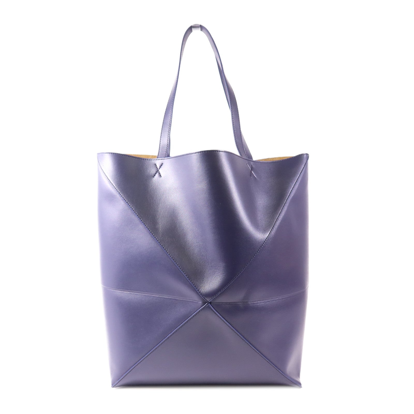 LOEWE XL Puzzle Fold Tote Shoulder Bag Calfskin Leather Navy