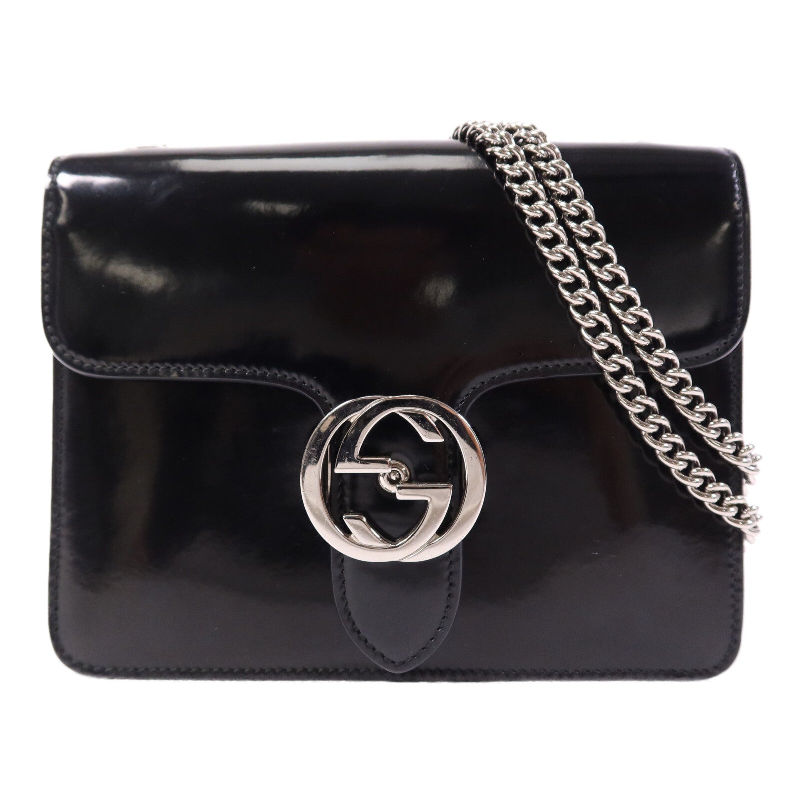 GUCCI 【激減優惠】皮革Interlocking Small銀扣肩背袋