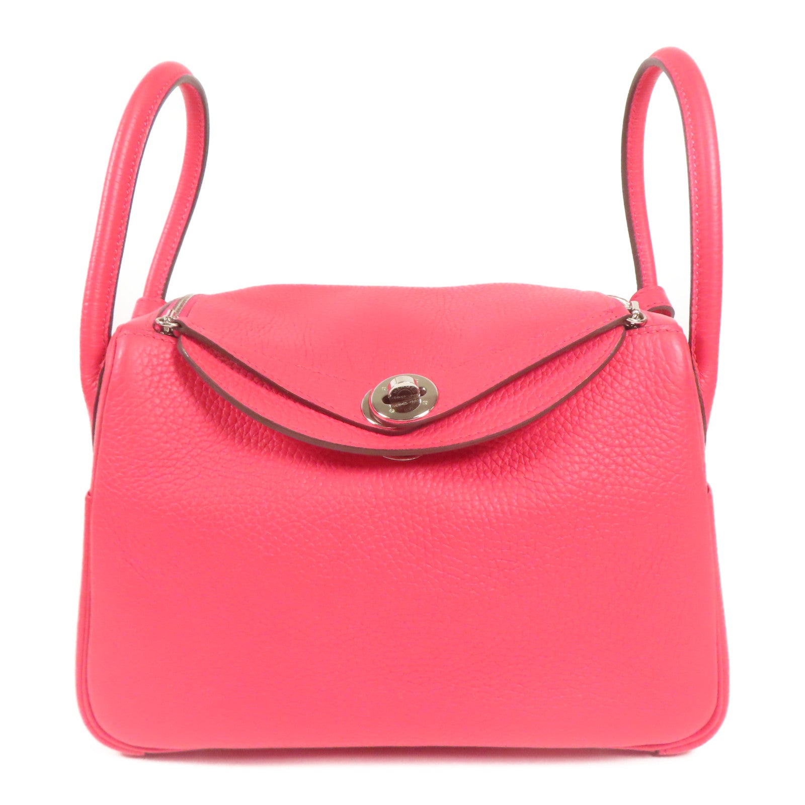 HERMES Clemence皮革Lindy 26銀扣手挽肩背兩用袋I6 Rose Extreme