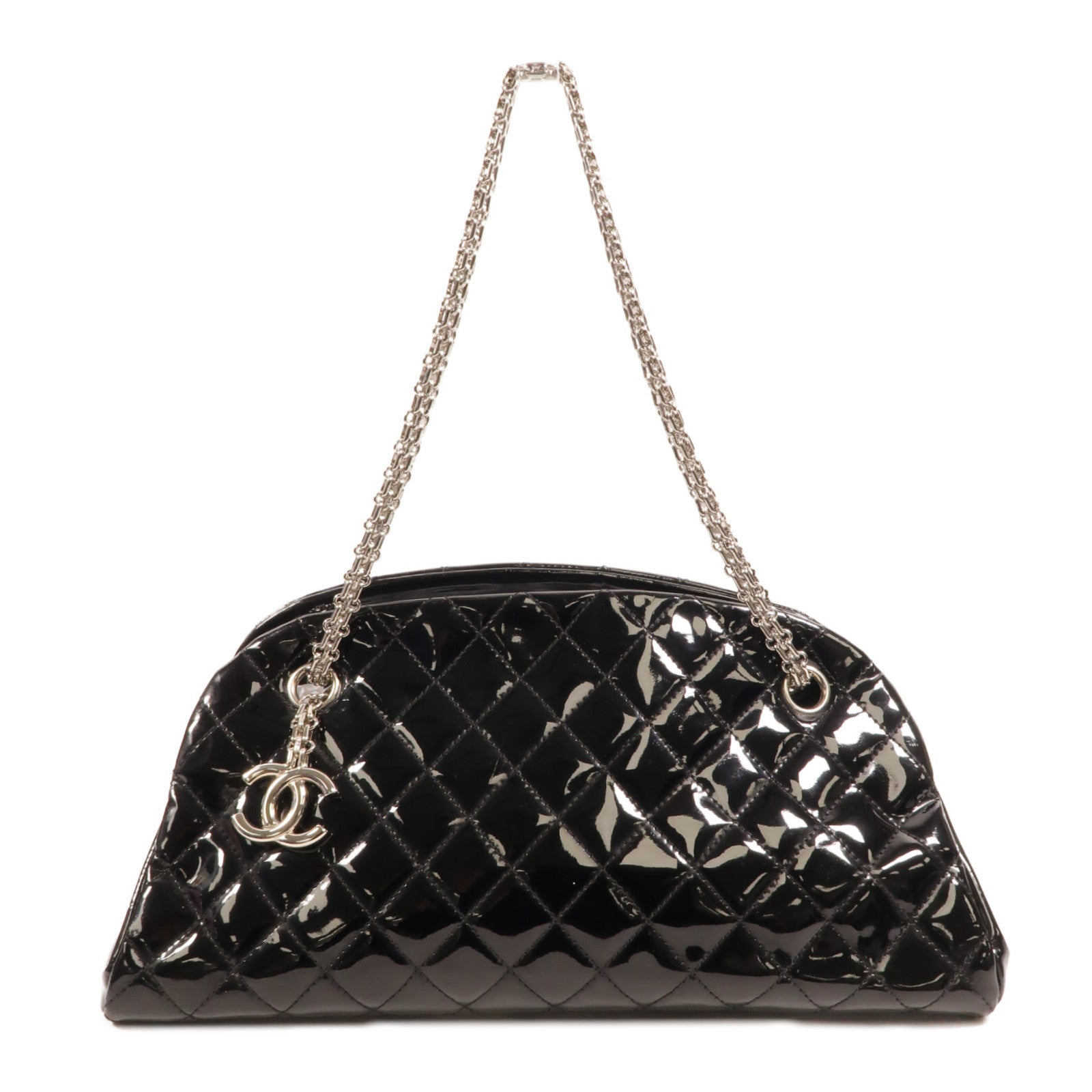 CHANEL 漆皮皮革Mademoiselle Bowling Bag鏈帶肩背袋