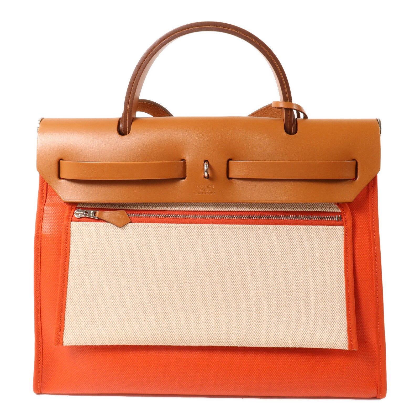 HERMES 帆布Herbag PM手挽肩背兩用袋Orange Mecano/Beige/Fauve