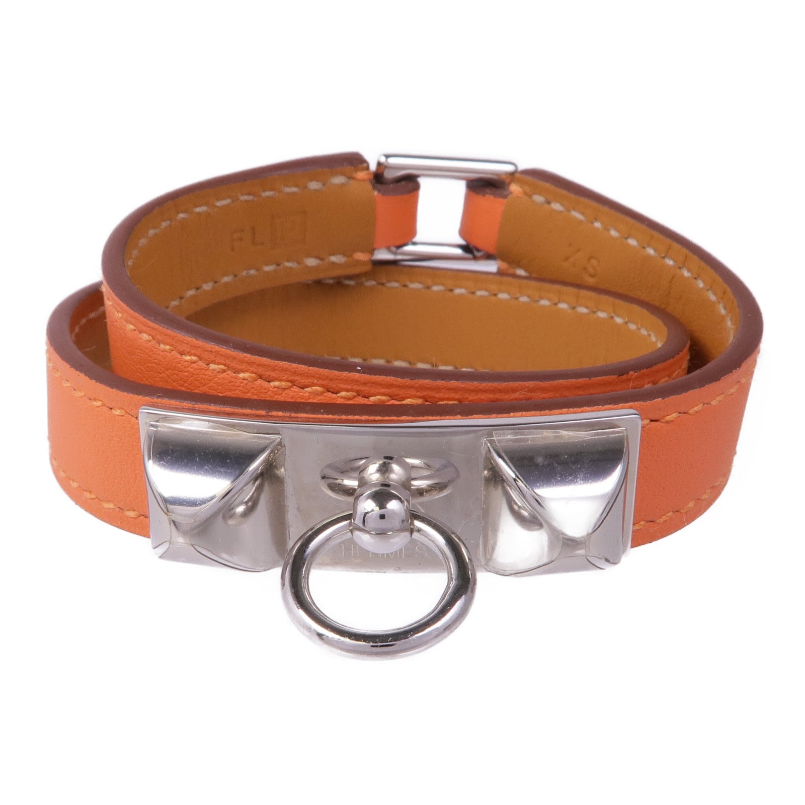 HERMES 【萬聖節商品】皮革Rivale Double Tour銀扣手帶