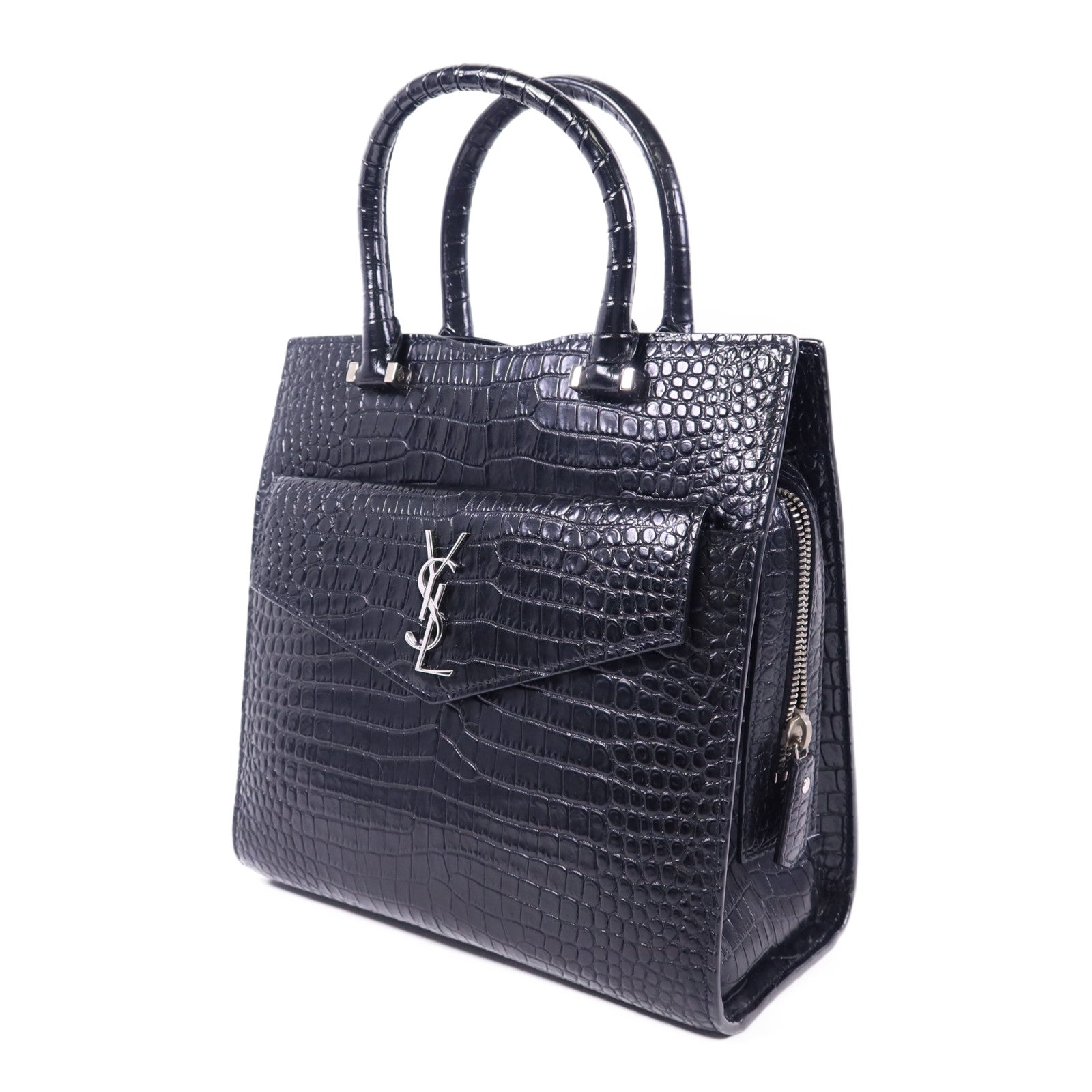 SAINT LAURENT 牛皮皮革Uptown Small Tote銀扣手挽肩背兩用袋