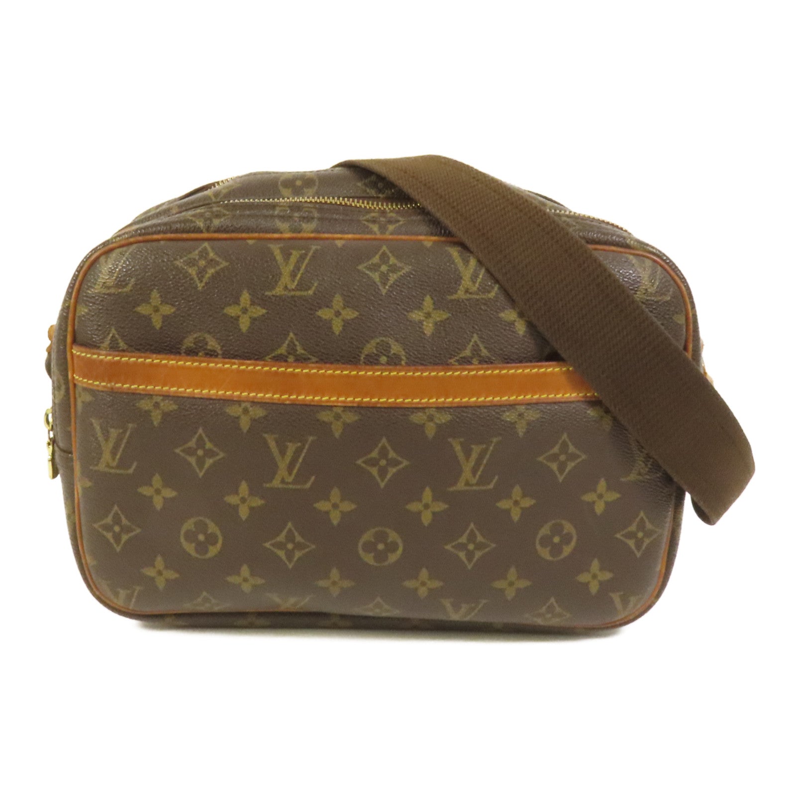 LOUIS VUITTON Monogram Reporter PM金扣肩背袋棕色