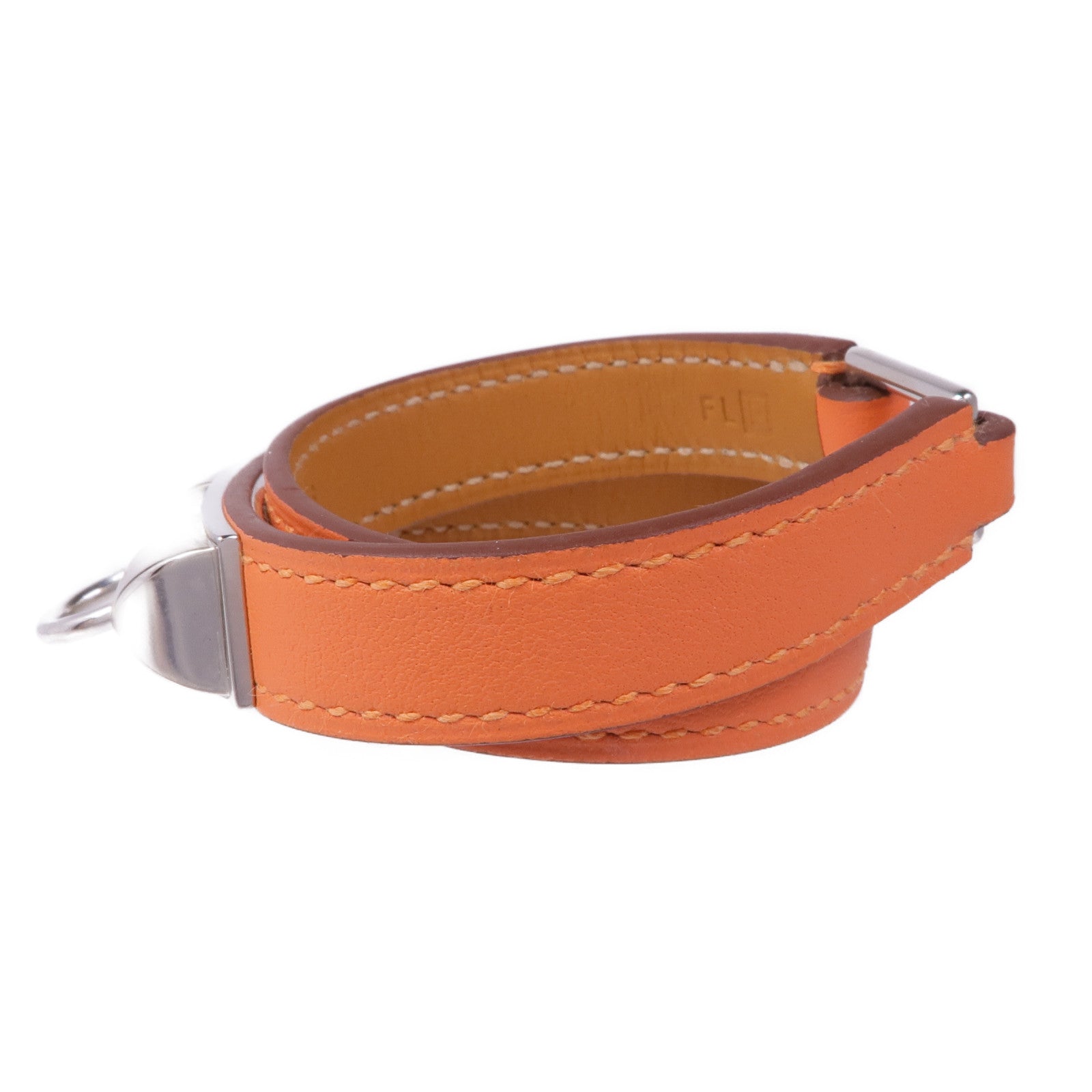 HERMES 【萬聖節商品】皮革Rivale Double Tour銀扣手帶