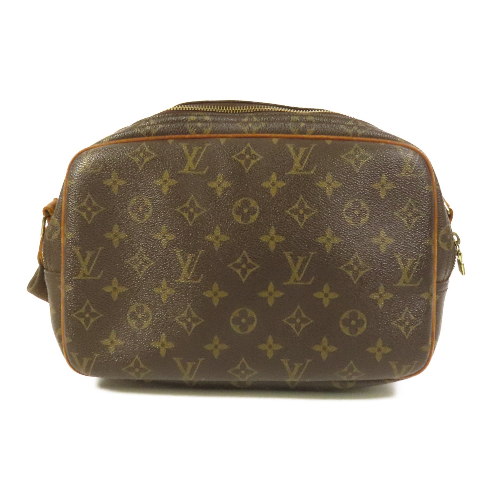 LOUIS VUITTON Monogram Reporter PM金扣肩背袋棕色
