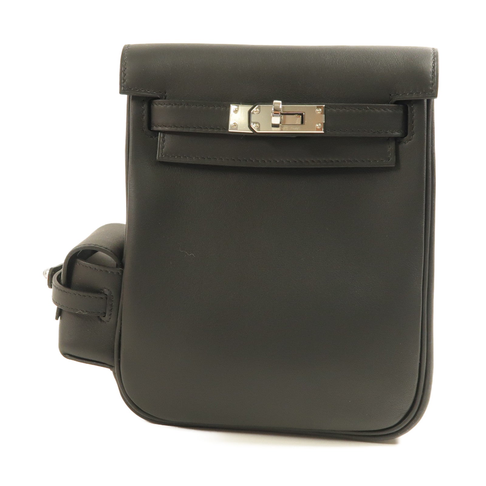HERMES Swift皮革Kelly Jump銀扣背包Noir