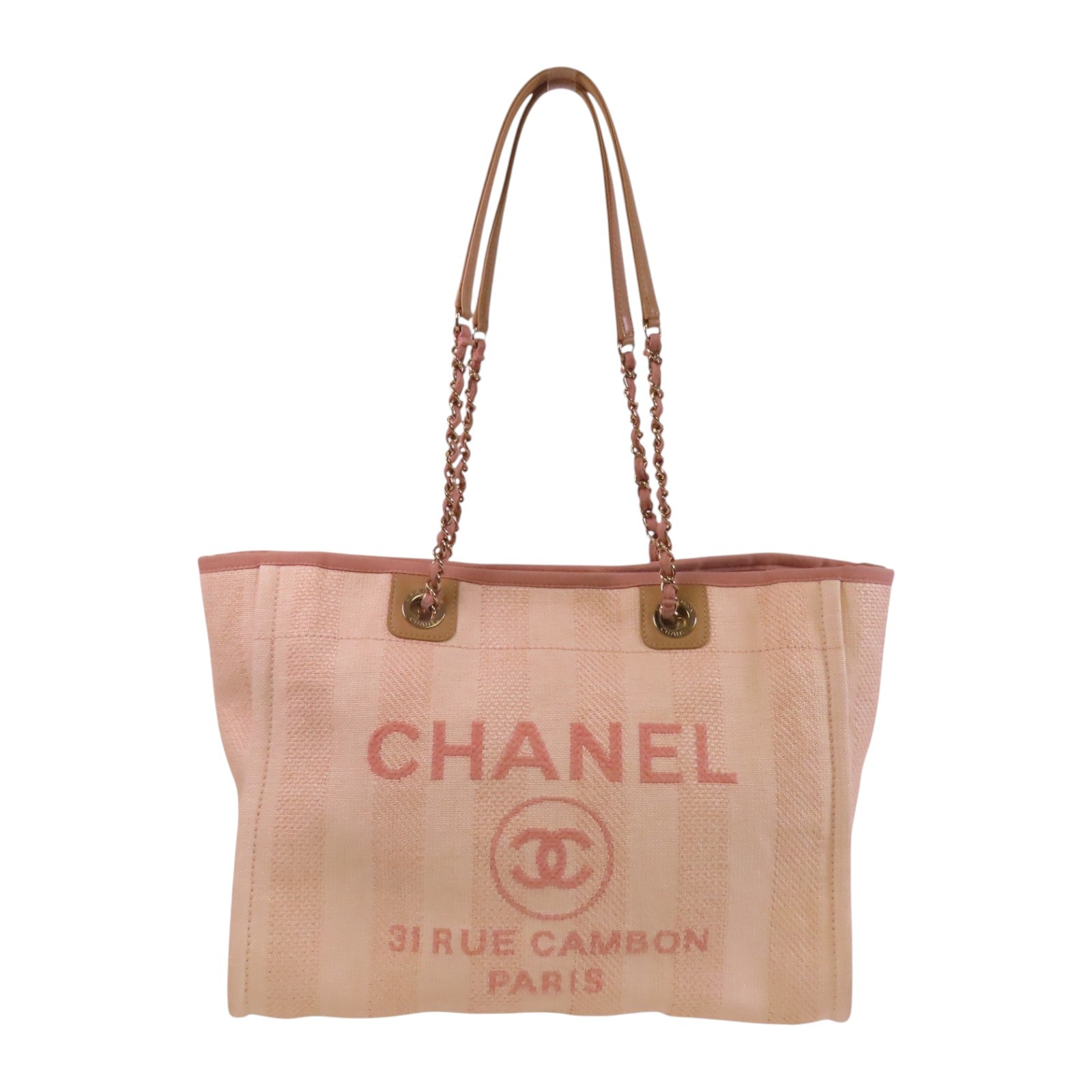 CHANEL 帆布Deauville MM銀扣肩背袋