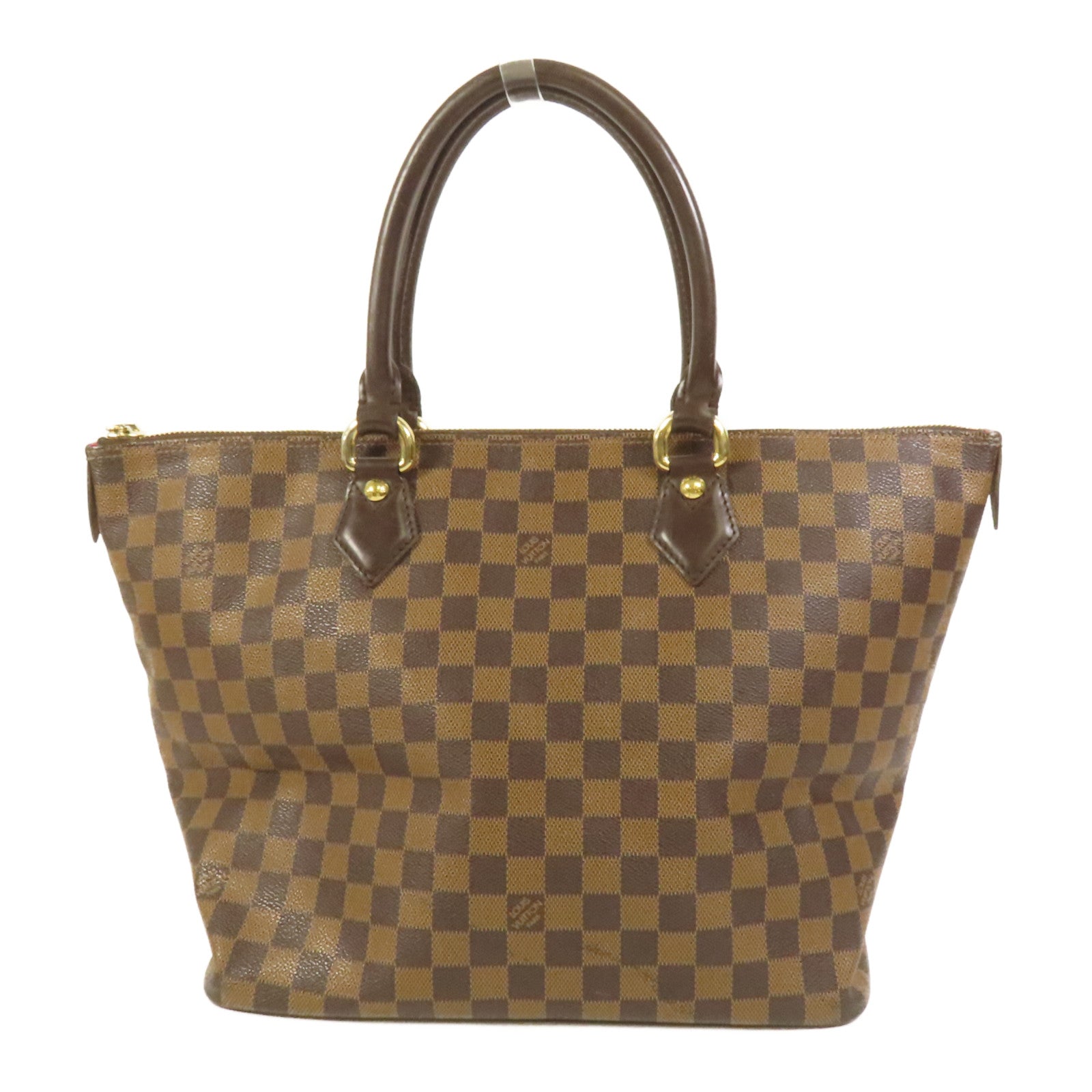LOUIS VUITTON Damier Saleya MM金扣手挽袋棕色